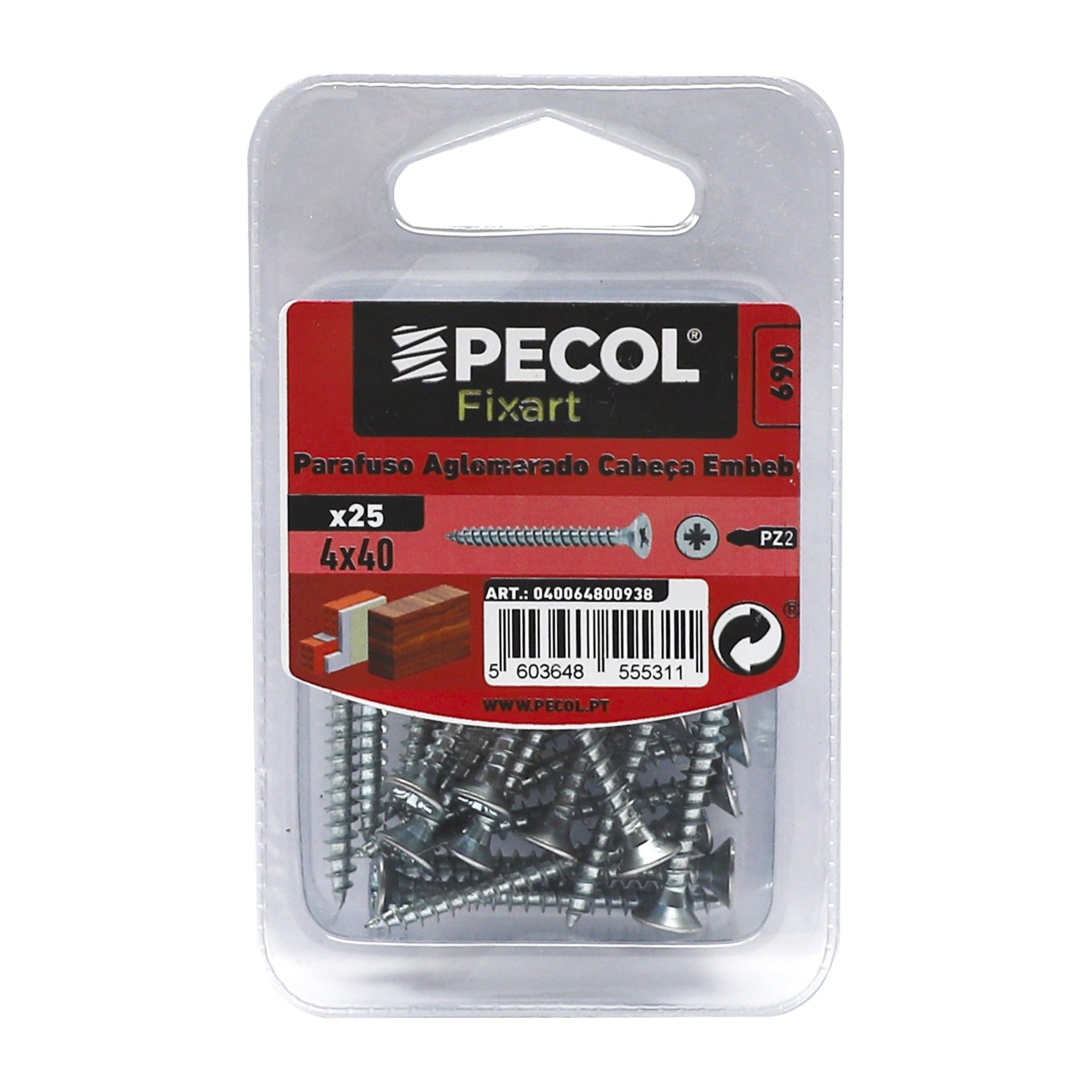 Parafuso Aglomerado Cabeça Embeber Pz 4x40