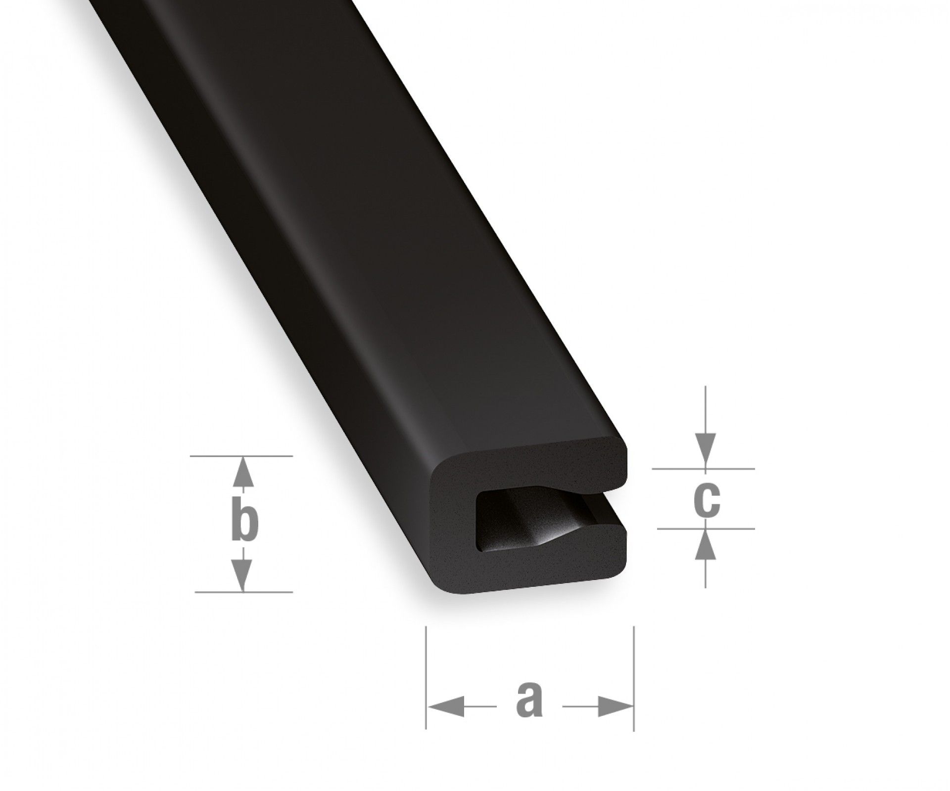 Perfil U PVC Preto Ribete 7x4x2mm-1m