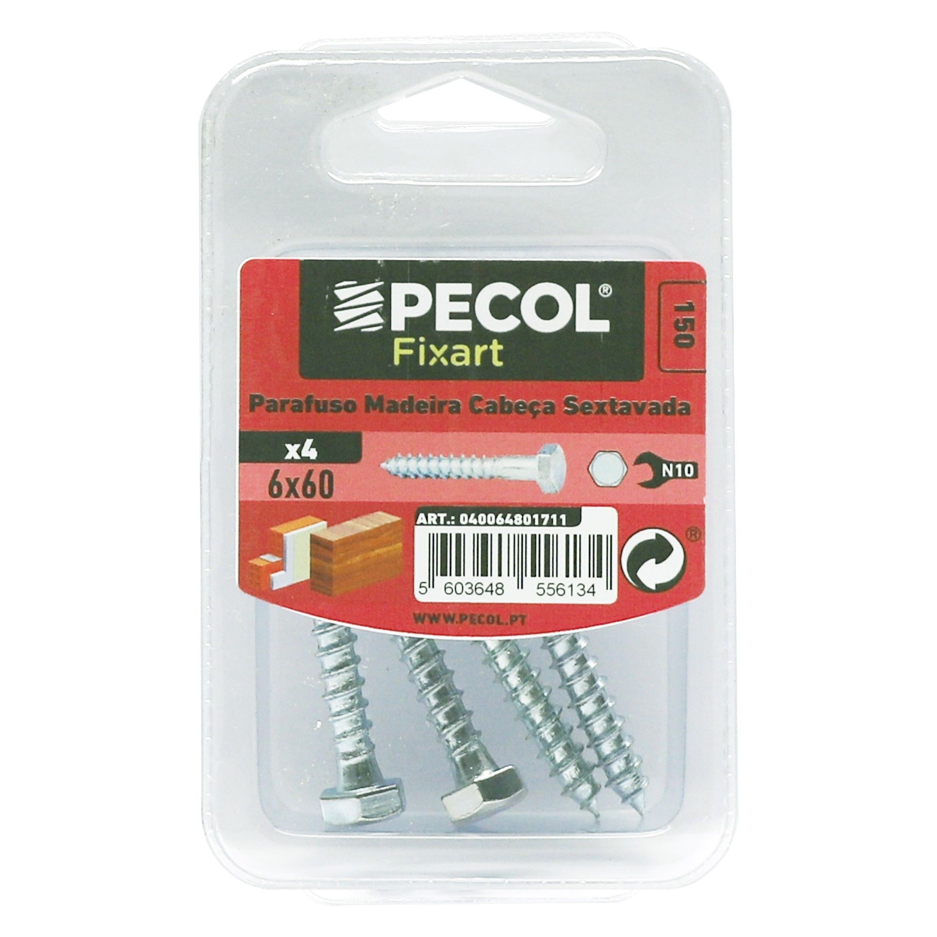 Parafuso Madeira Cabeça Sextavada 6x60