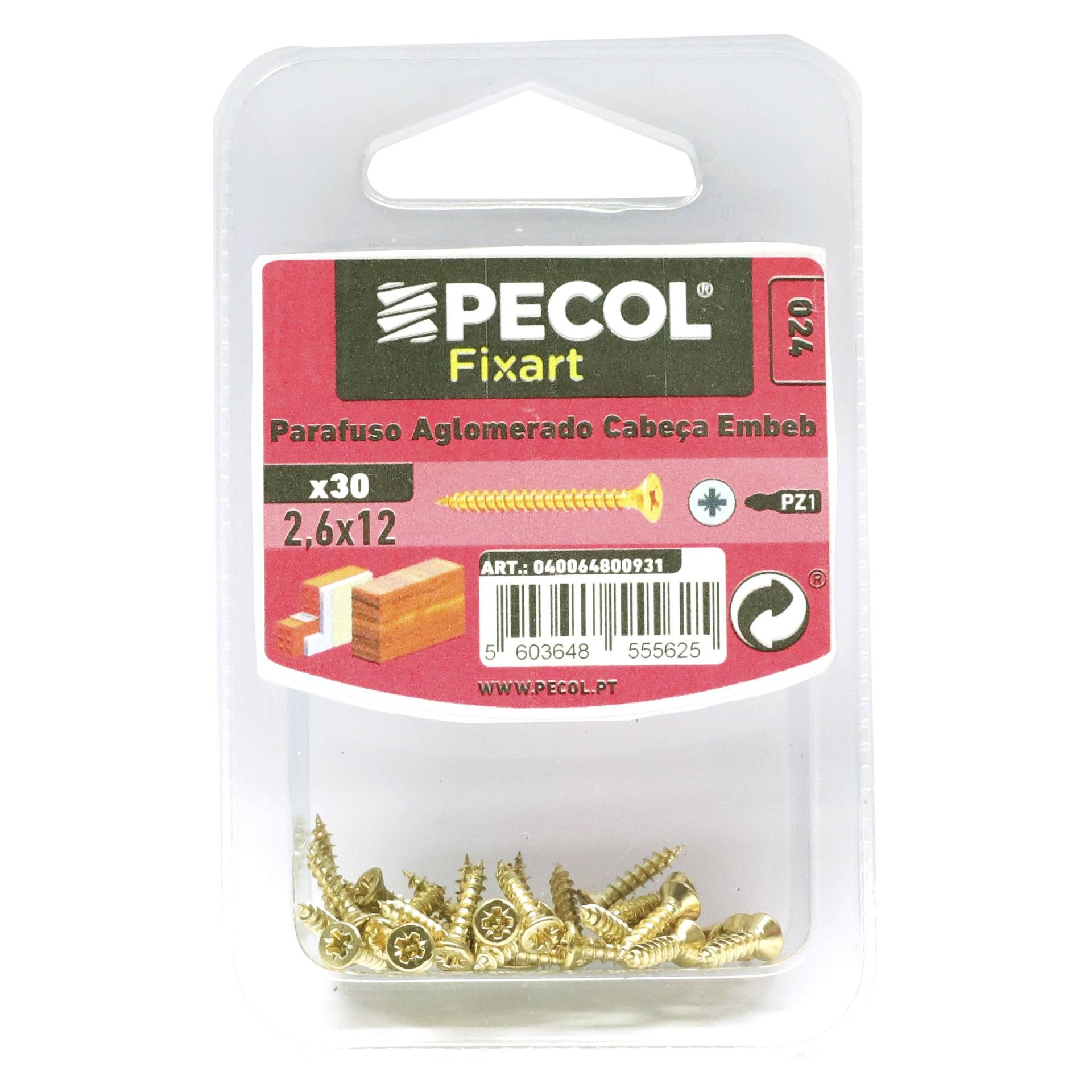 Parafuso Aglomerado Cabeça Embeber Pz 2.6x12 Laton