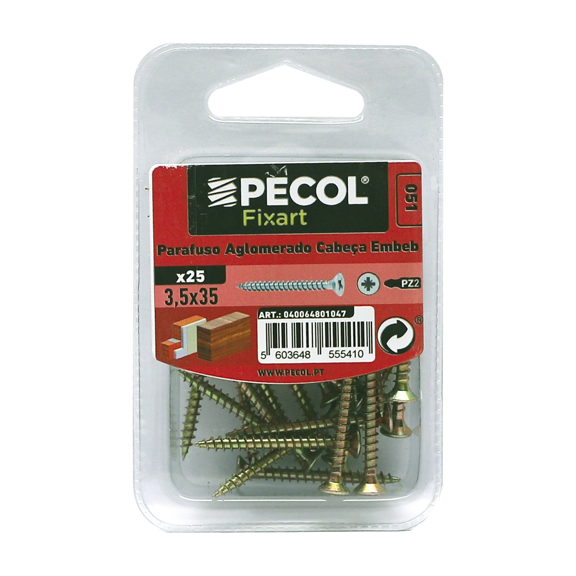 Parafuso Aglomerado Cabeça Embeber Pz 3,5x35