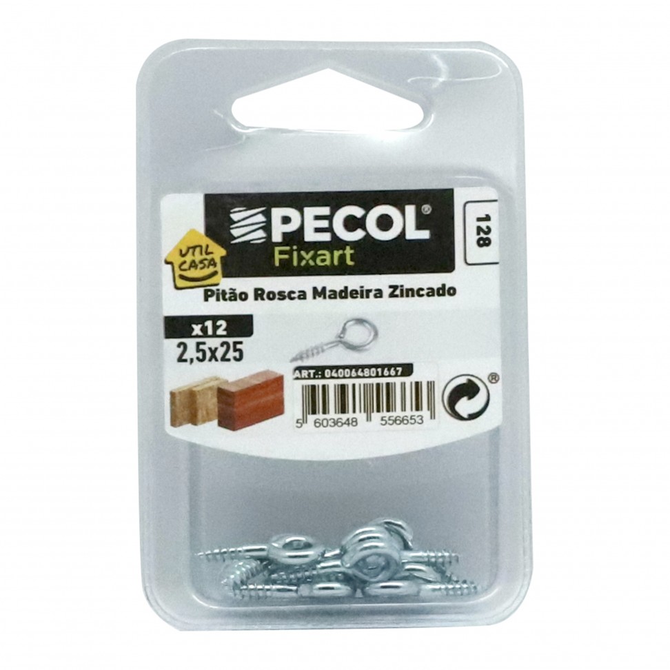 Pit�o Rosca Madeira Zincada 2,5x25