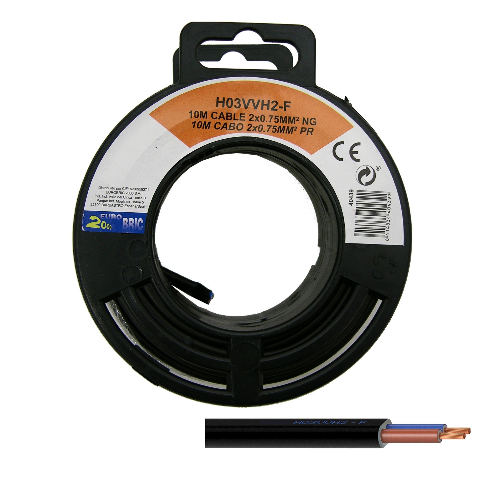 Cabo Ho3 Vvh2-F 2x0.75mm² Preto 10m