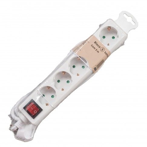 Bloco 5 Tomadas Com Interruptor e Cabo 3mx1.5mm Bloco 5 Tomadas Com Interruptor e Cabo 3mx1.5mm