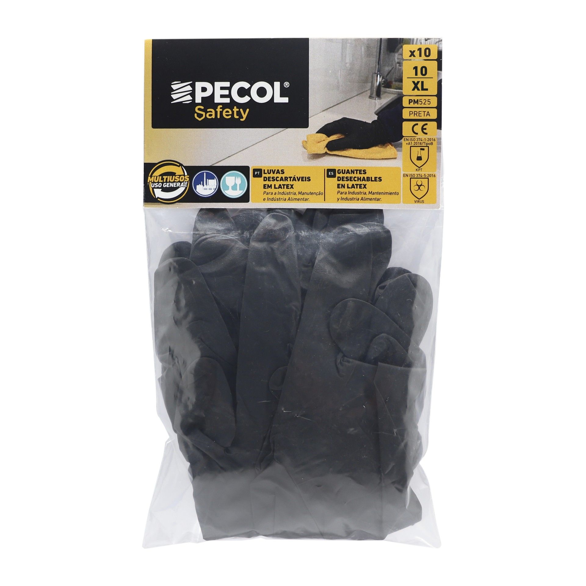 Luvas Descartáveis Tam.XL Preto 10 unidades