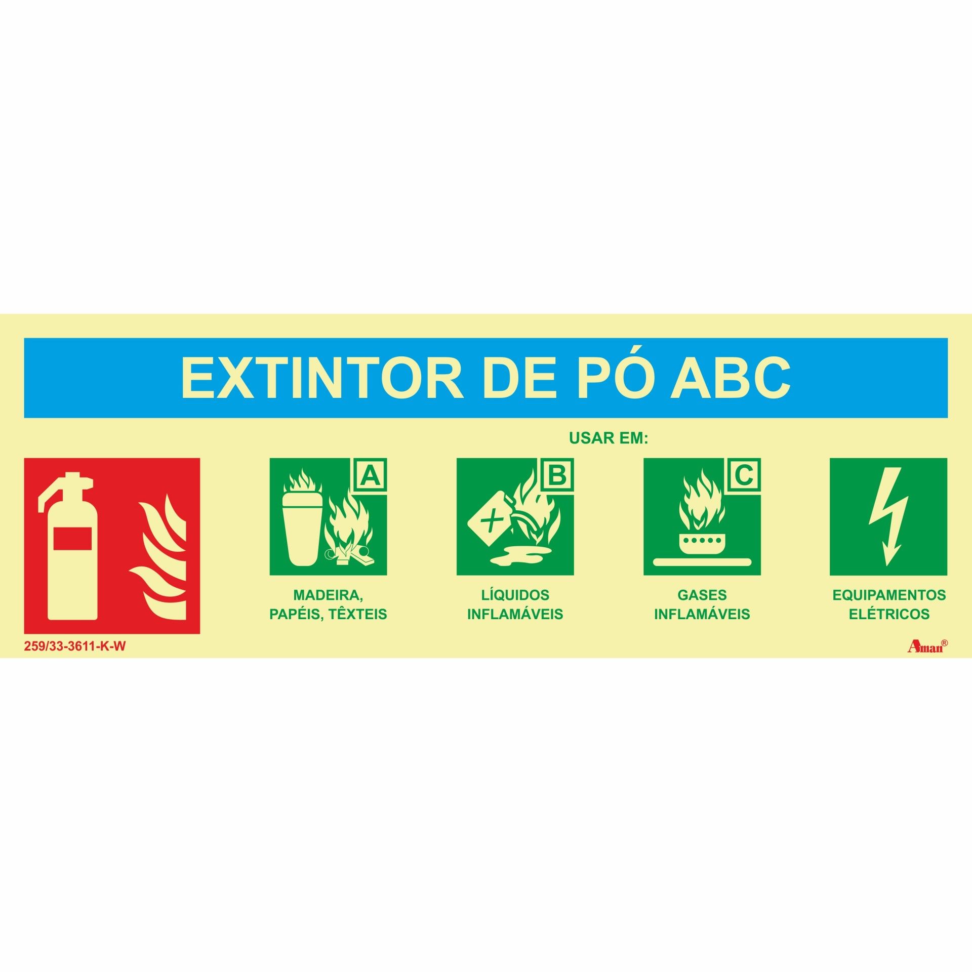 Sinalética Fotoluminescente Extintor Pó ABC