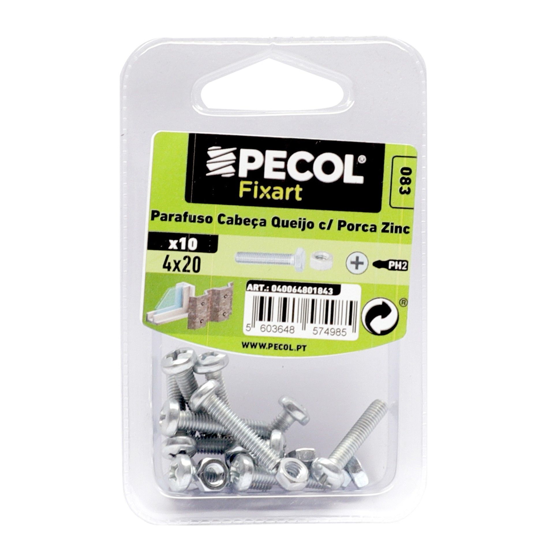 Parafuso Cabeça Queijo com Porca Zincada M4x20