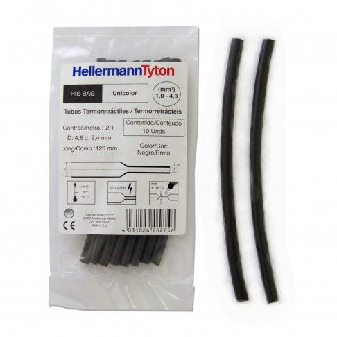 Tubo Termo Retrátil 48diam 4,8mm Preto 10 unidades Tubo Termo Retrátil 48diam 4,8mm Preto 10 unidades