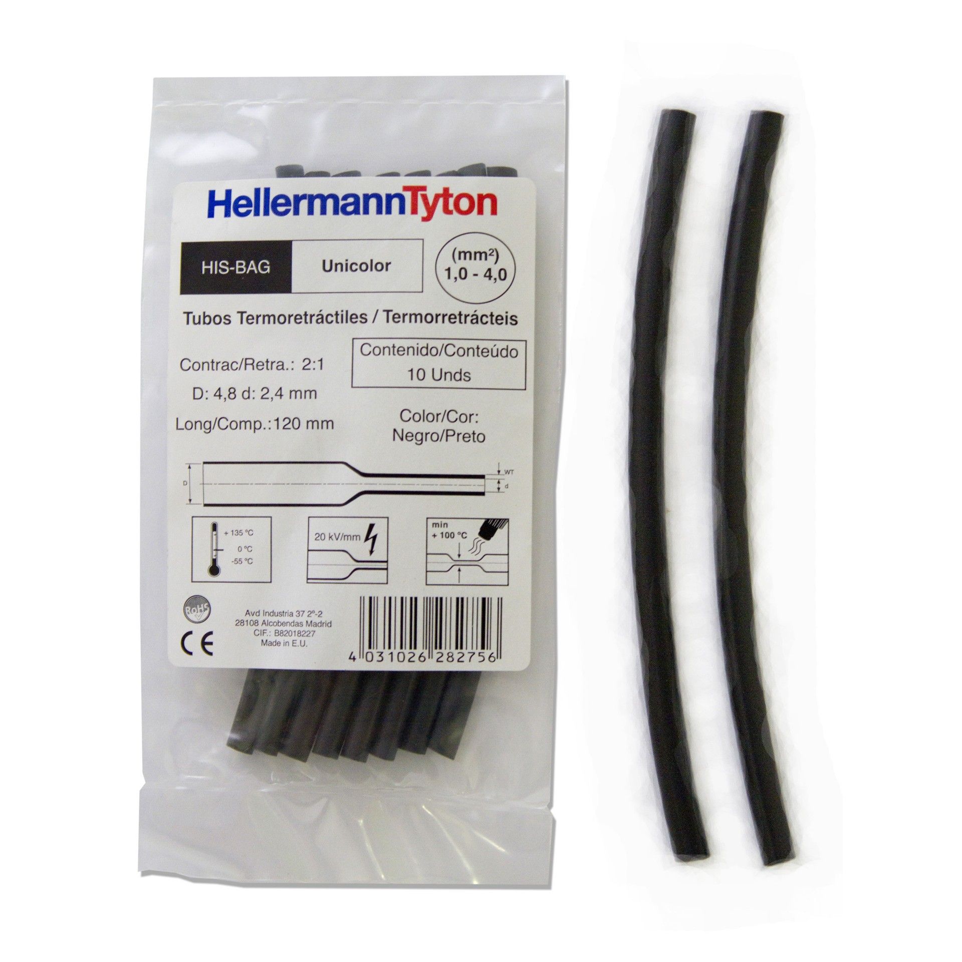 Tubo Termo Retrátil 48diam 4,8mm Preto 10 unidades