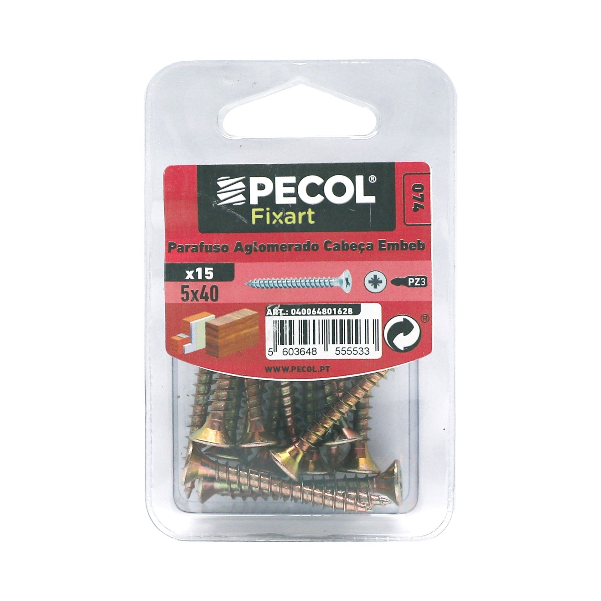 Parafuso Aglomerado Cabeça Embeber Pz 5x40