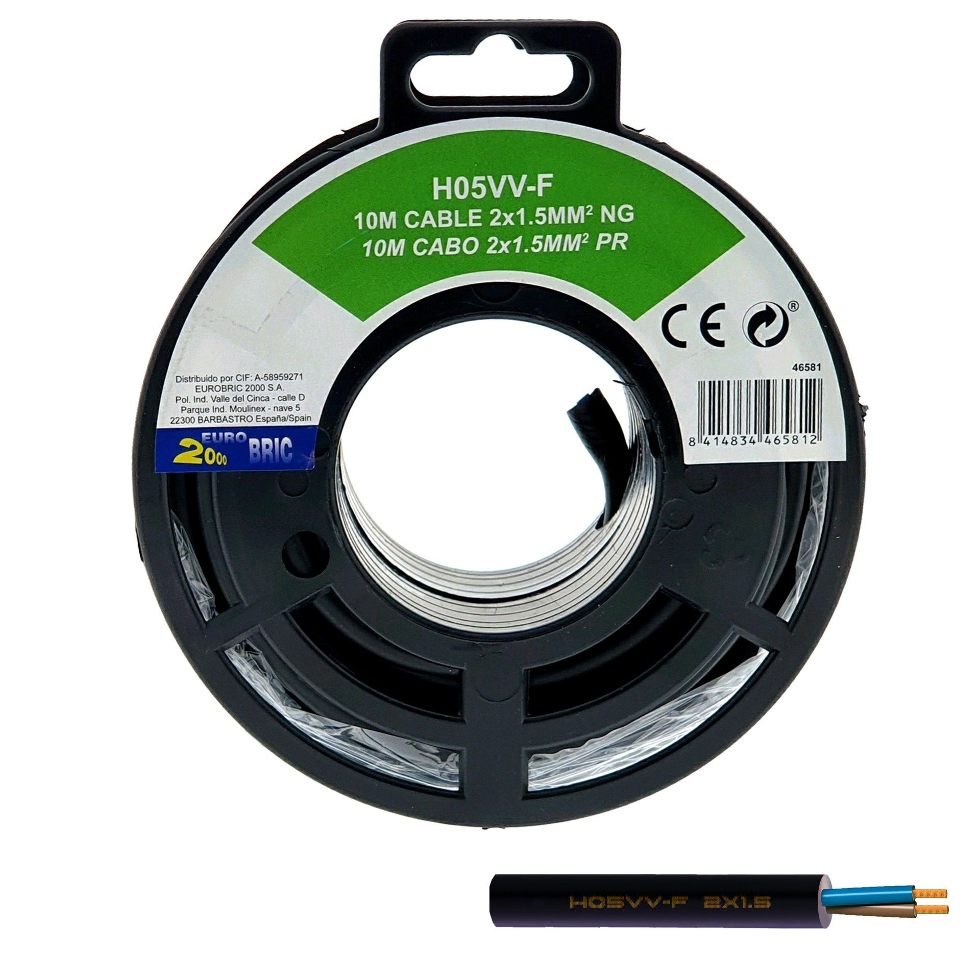 Cabo Ho5 Vv-F 2x1,5mm² Preto 10m