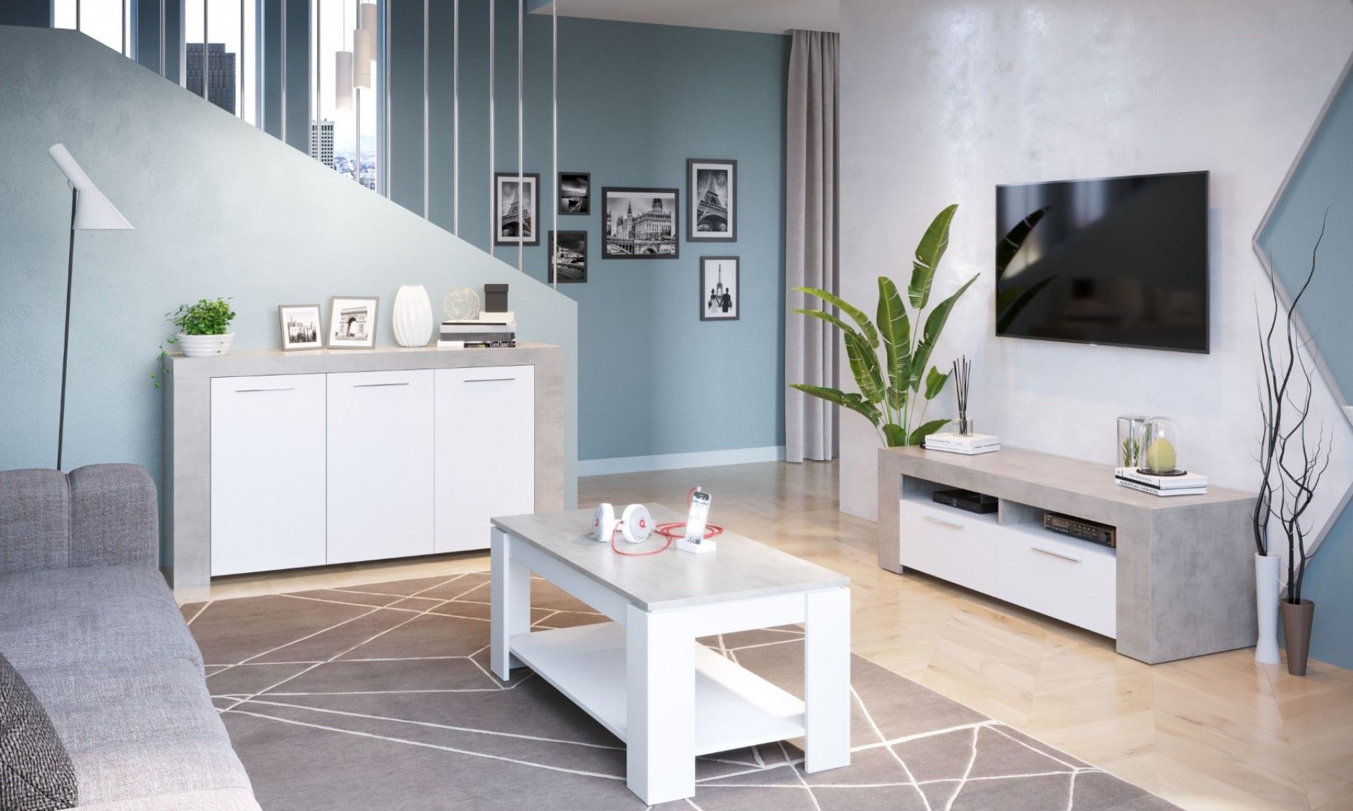 Aparador Ambit Branco/Cimento