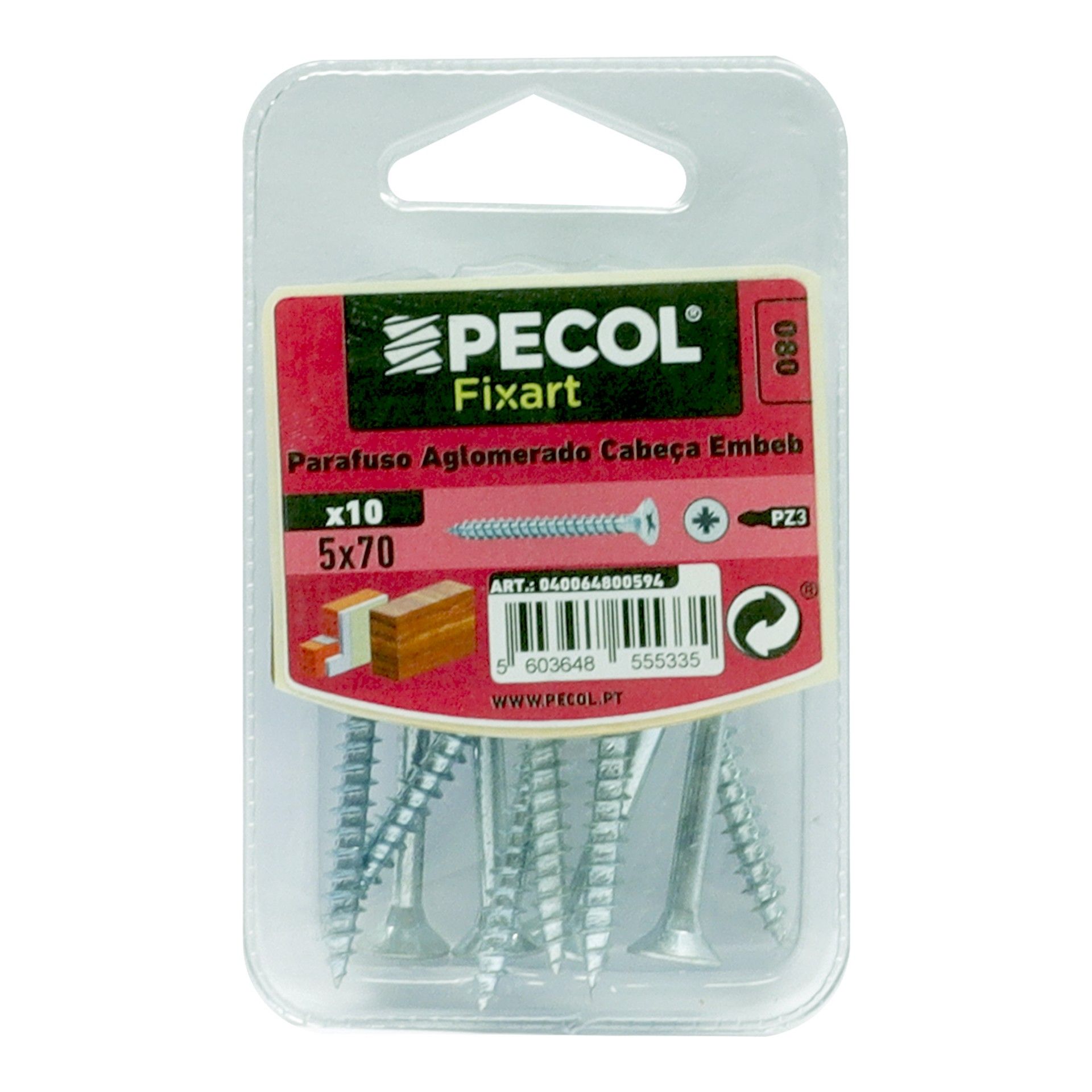 Parafuso Aglomerado Cabeça Embeber Pz 5x70