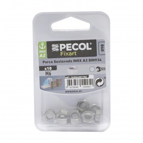 Porca Sextavada Inox A2 M6 Porca Sextavada Inox A2 M6