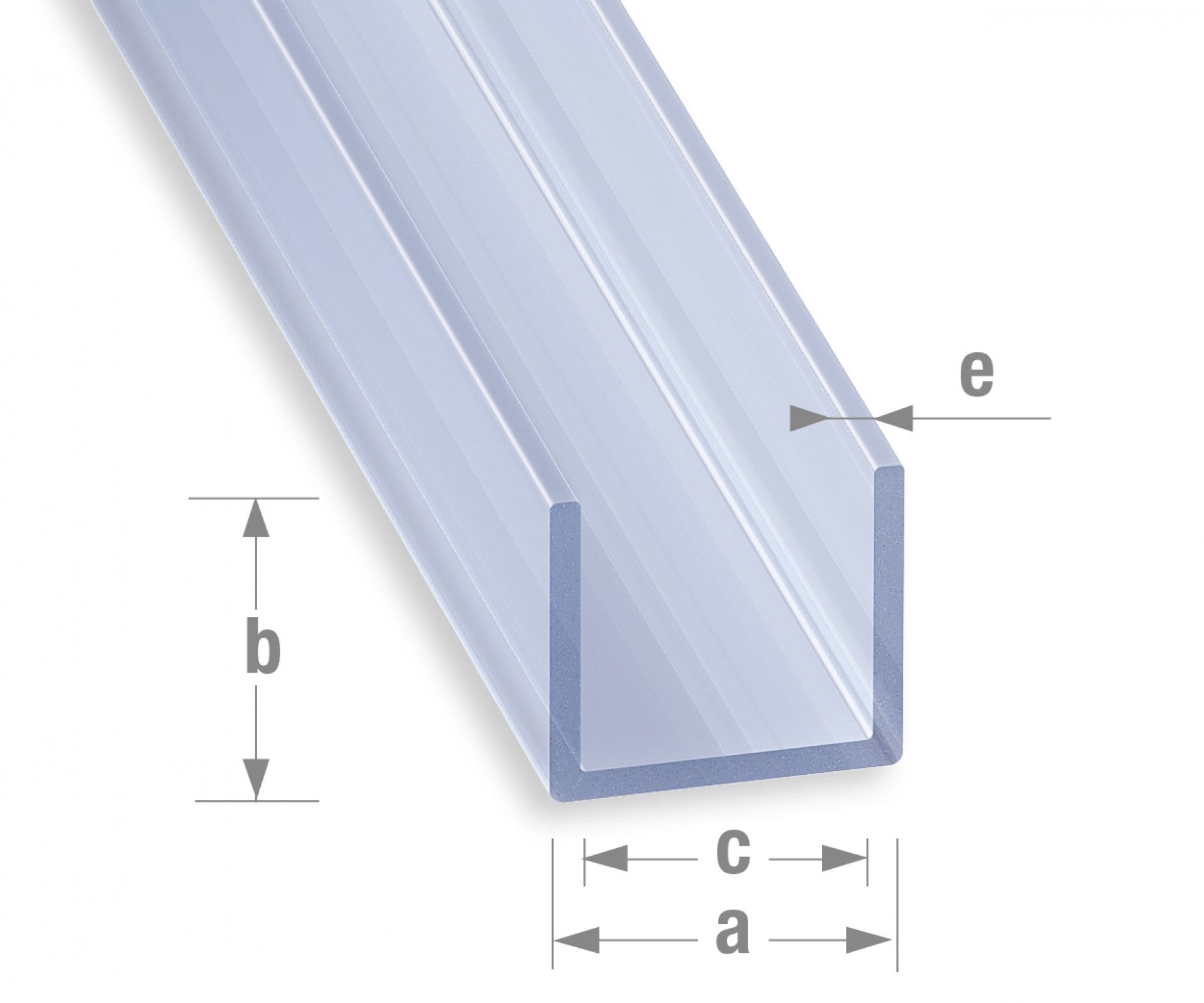 Perfil U PVC Transparente 18x10x16mm-2m