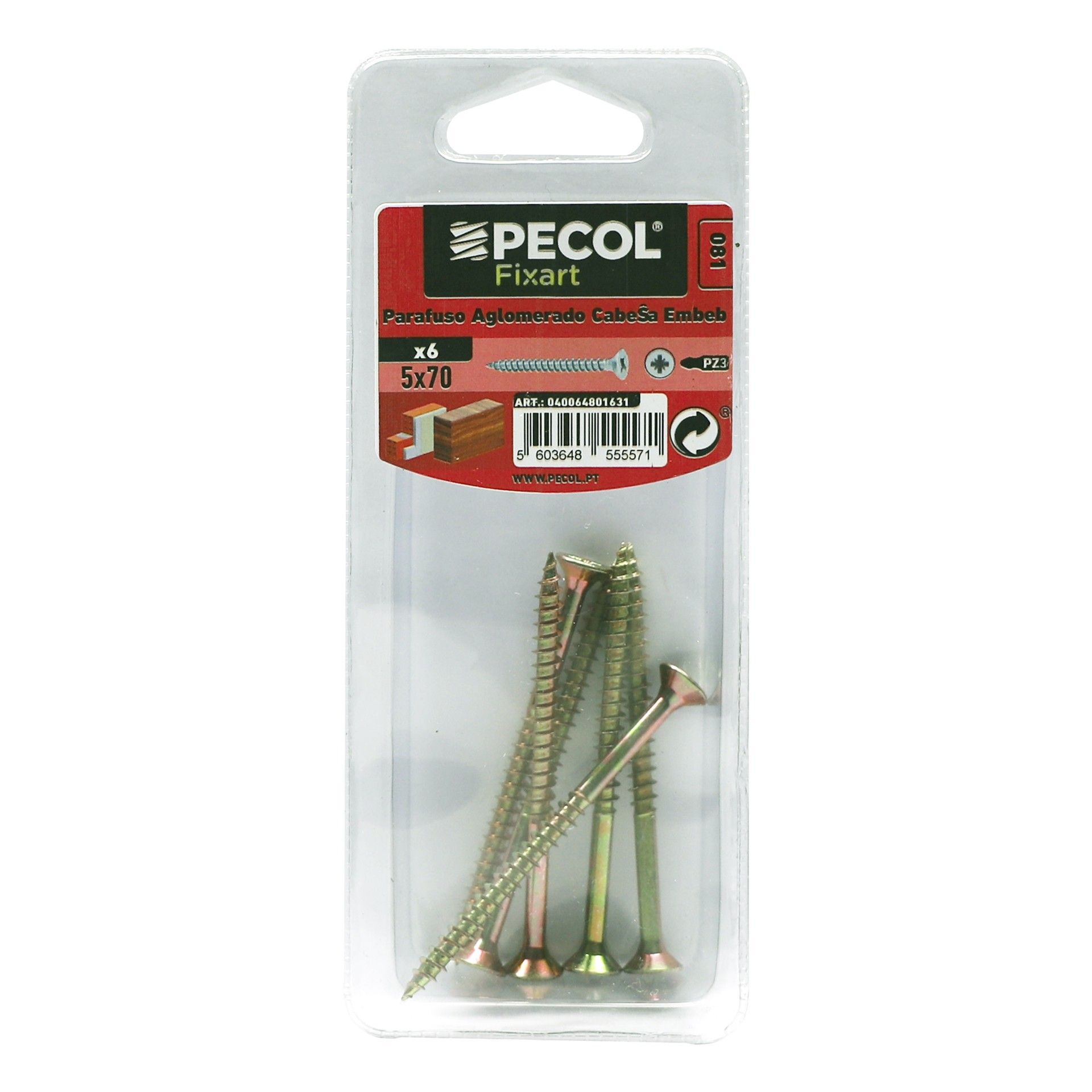 Parafuso Aglomerado Cabeça Embeber Pz 5x70