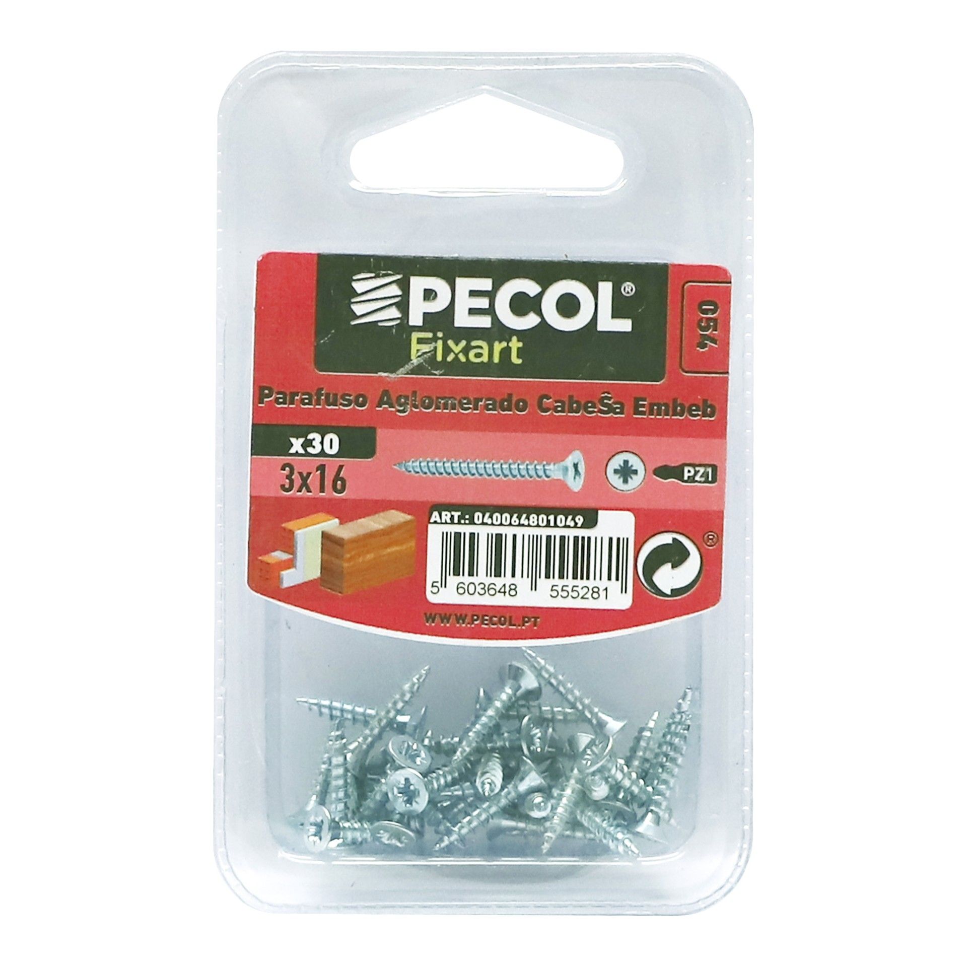 Parafuso Aglomerado Cabeça Embeber Pz 3x16