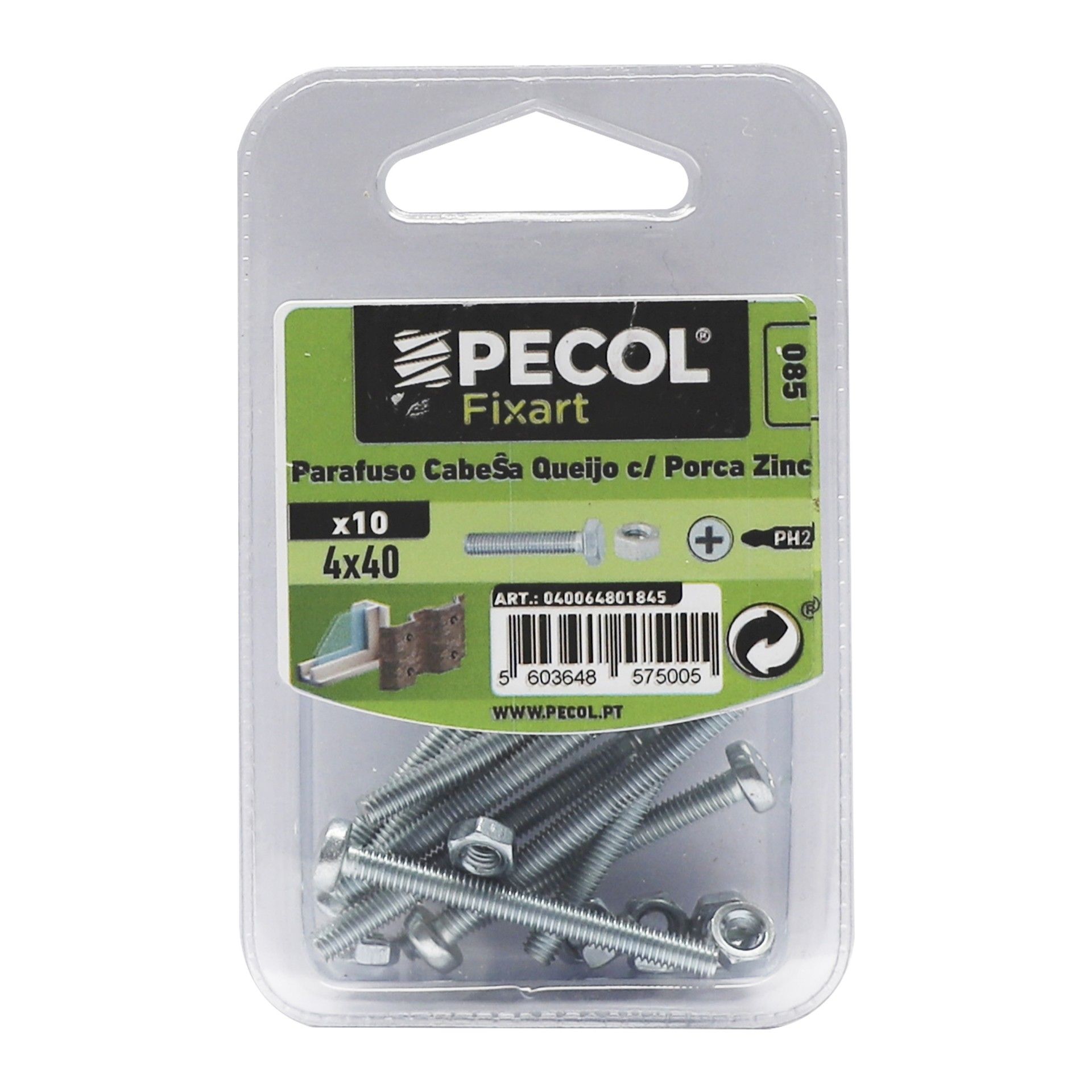 Parafuso Cabeça Queijo com Porca Zincada M4x40