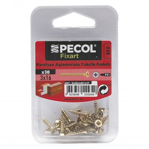 Parafuso Aglomerado Cabeça Embeber Pz 3x16 Laton Parafuso Aglomerado Cabeça Embeber Pz 3x16 Laton