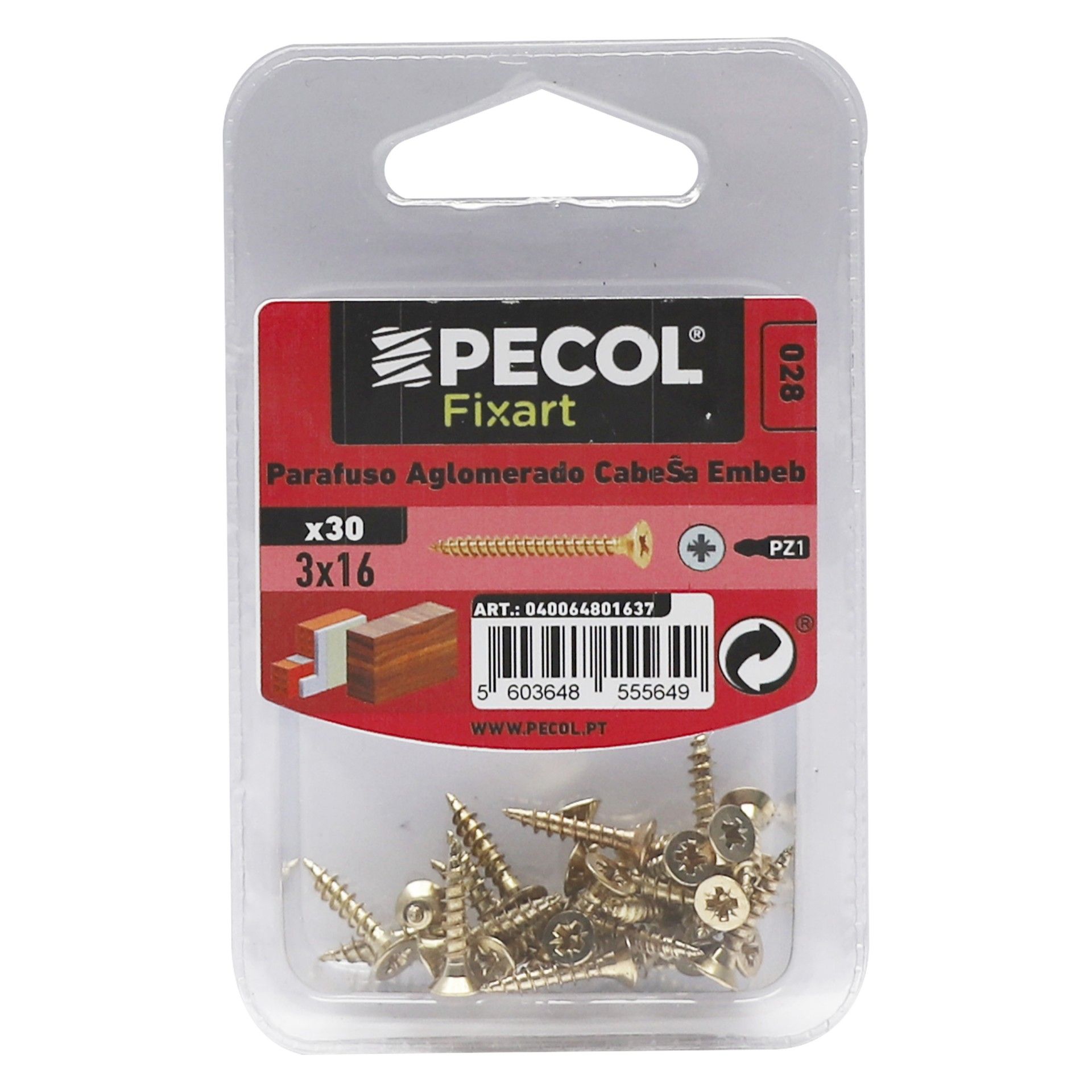 Parafuso Aglomerado Cabeça Embeber Pz 3x16 Laton