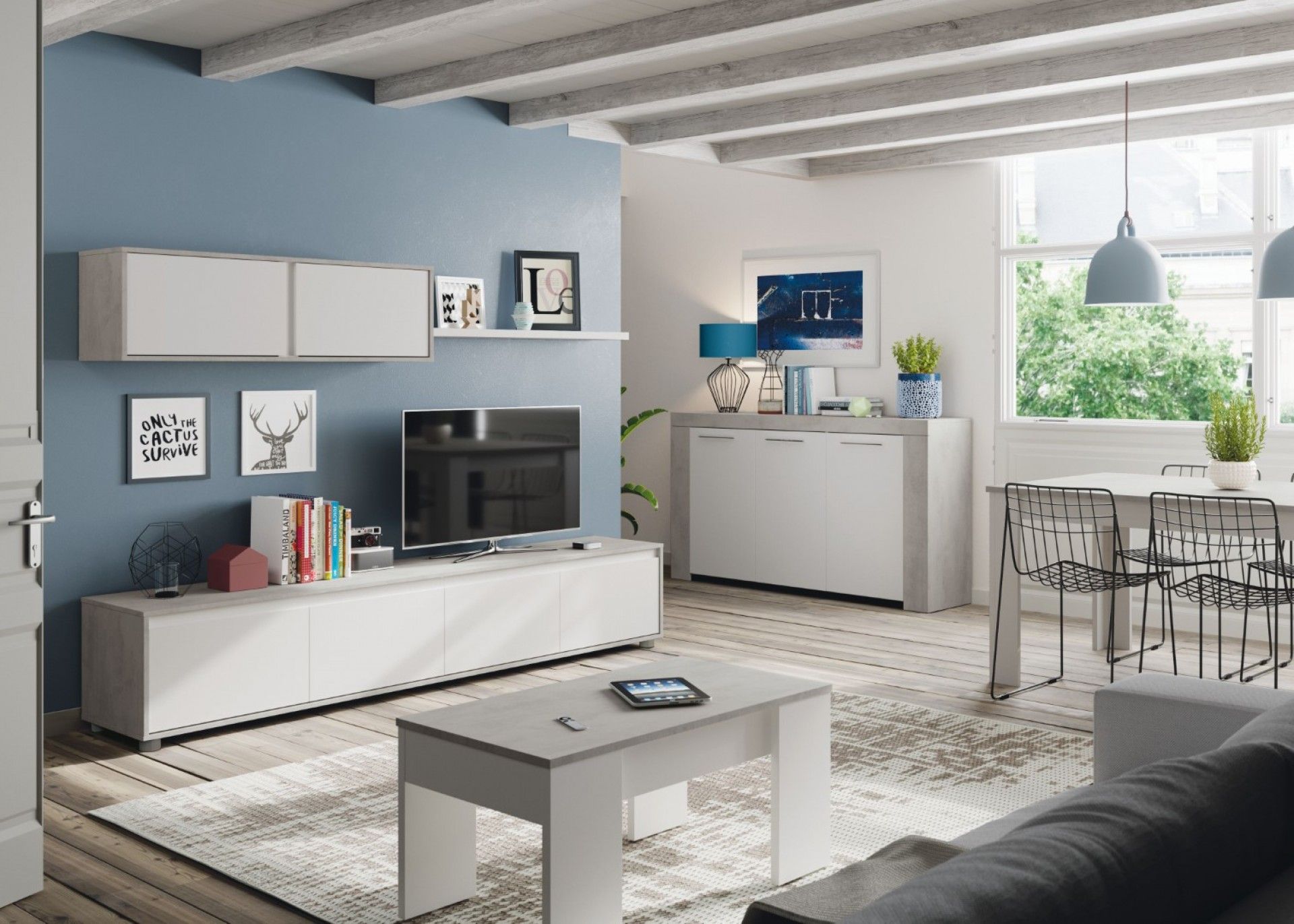 Aparador Ambit Branco/Cimento