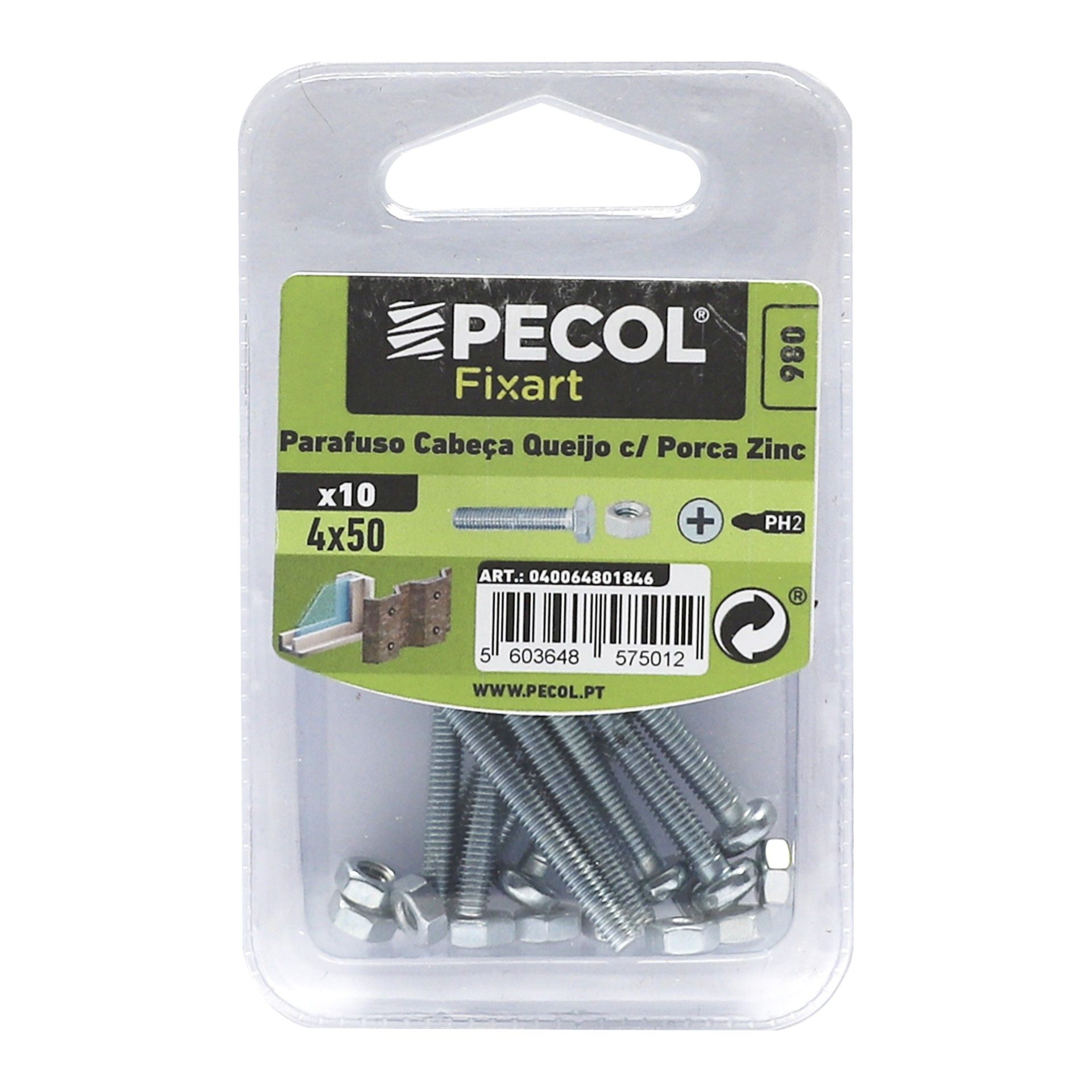 Parafuso Cabeça Queijo com Porca Zincada M4x50