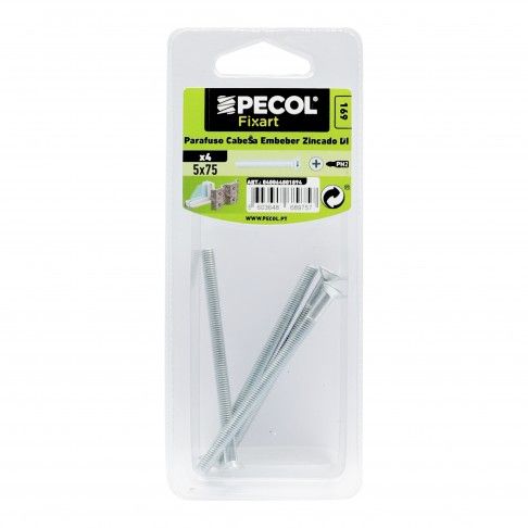 Parafuso Cabeça Embeber Zincado M5x75 Parafuso Cabeça Embeber Zincado M5x75