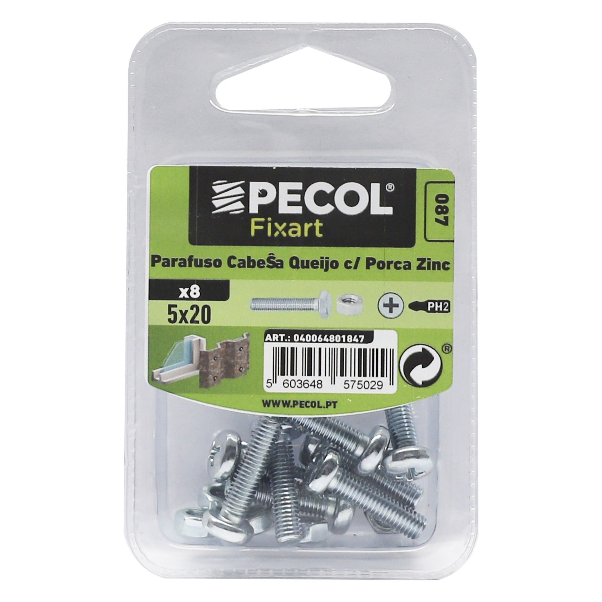 Parafuso Cabeça Queijo com Porca Zincada M5x20