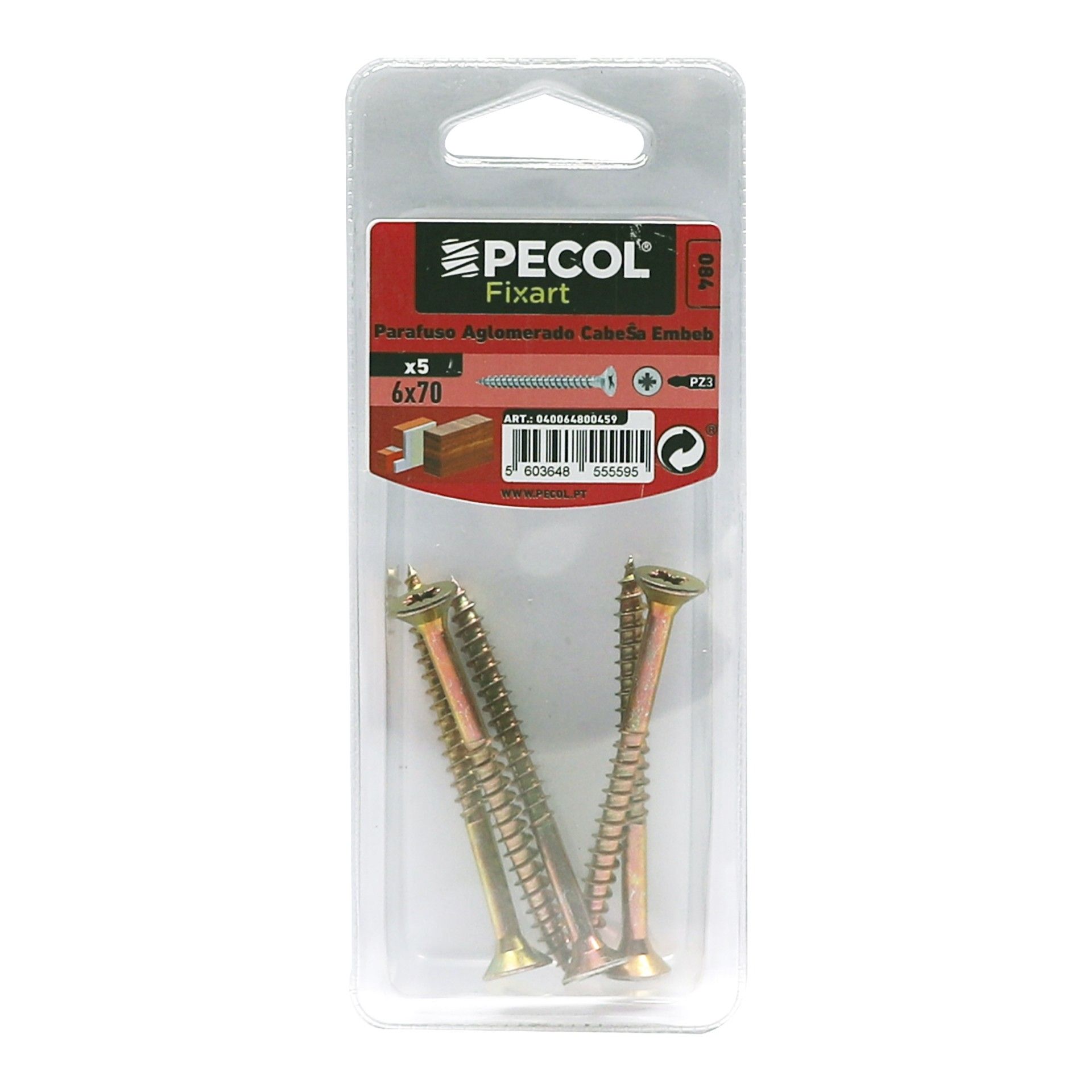 Parafuso Aglomerado Cabeça Embeber Pz 6x70