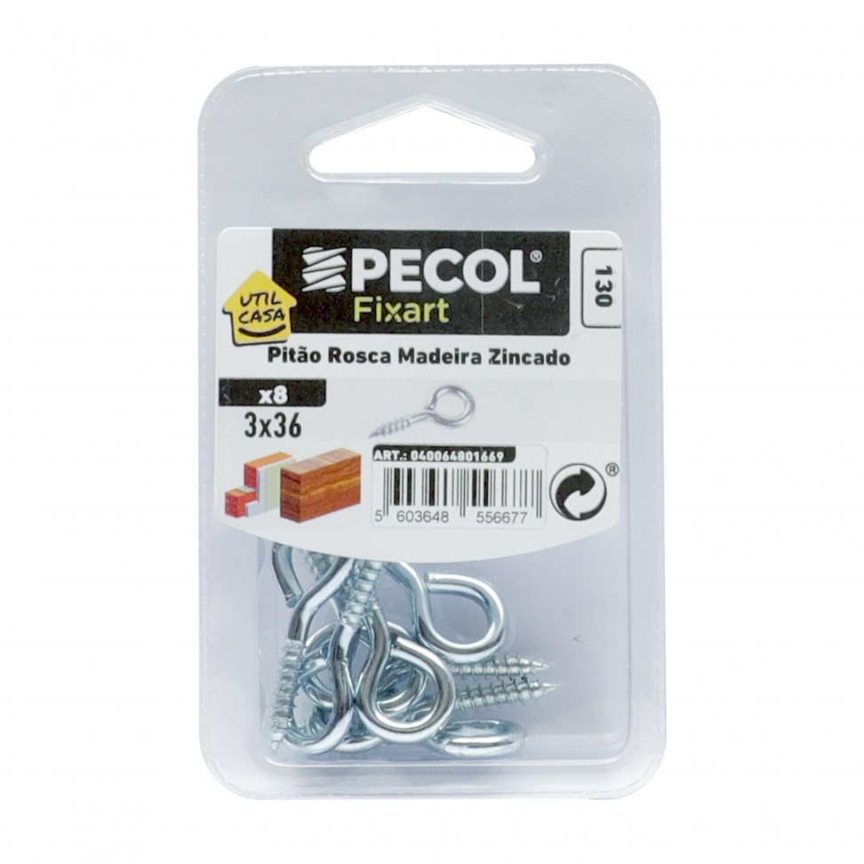 Pit�o Rosca Madeira Zincada 3x36