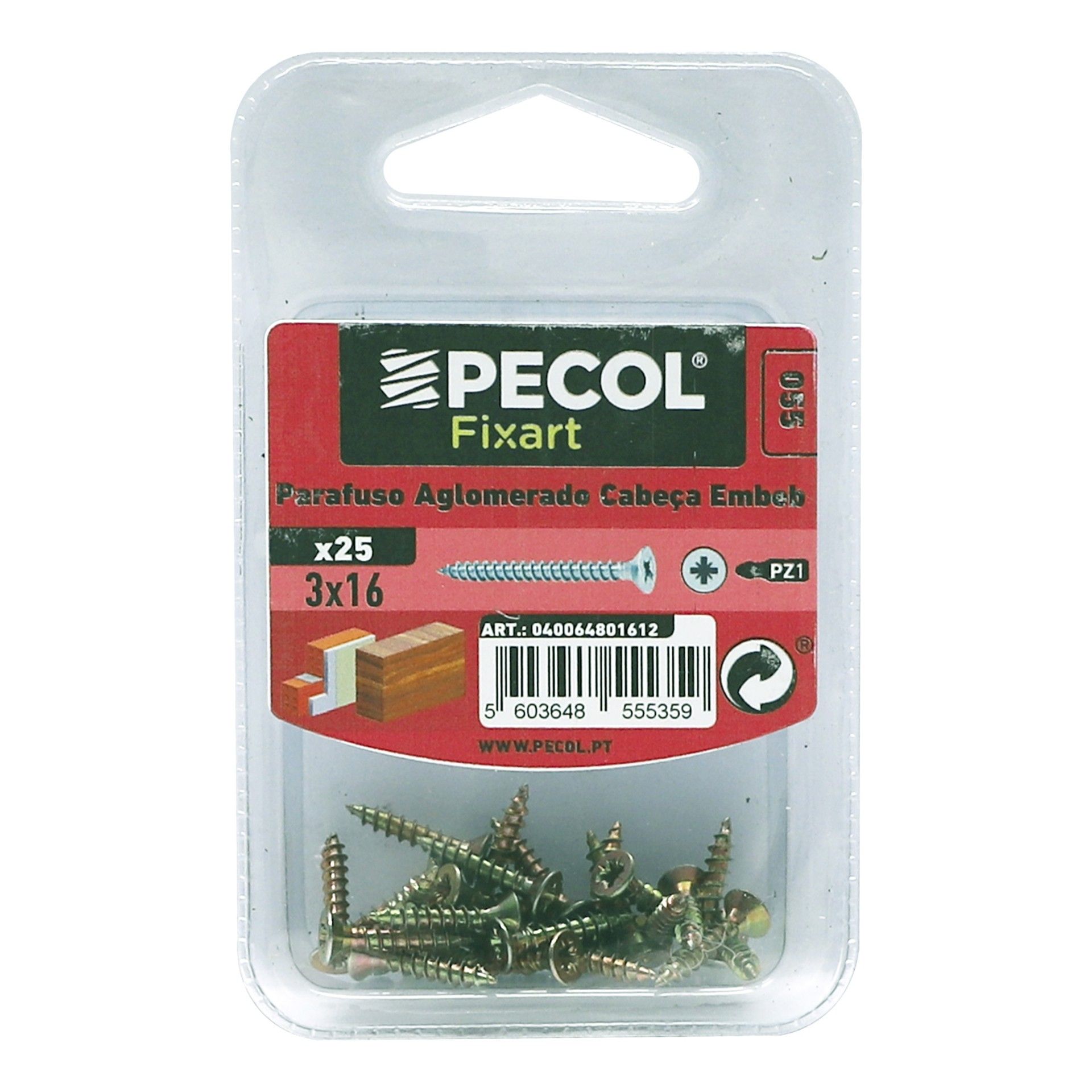 Parafuso Aglomerado Cabeça Embeber Pz 3x16