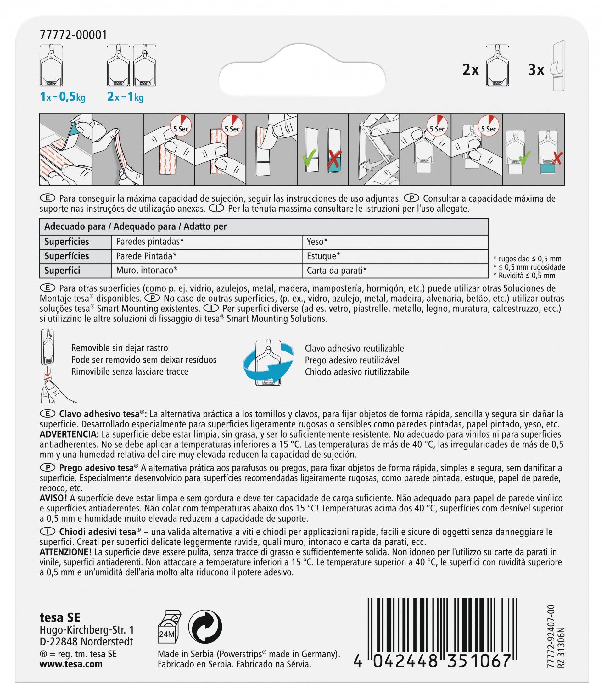 Prego Adesivo para Perede Pintada 0,5Kg