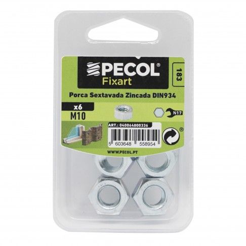 Porca Sextavada M10 Aço Zincado Blister 6 Porca Sextavada M10 Aço Zincado Blister 6