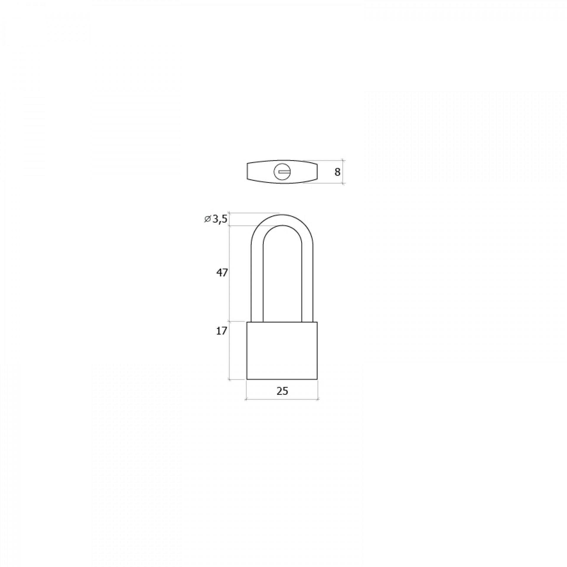 Cadeado Latão 25mm 3 Chaves Arco Longo