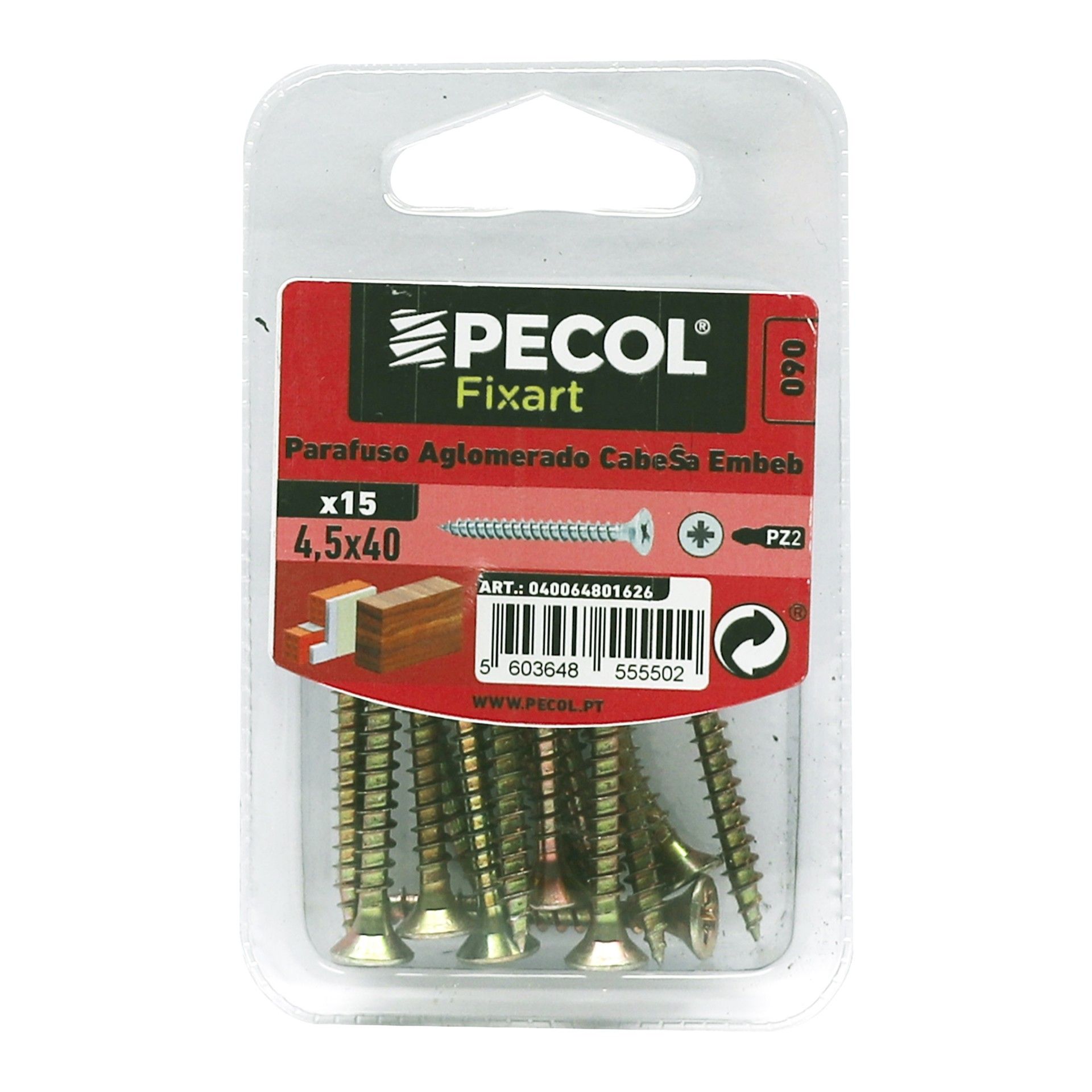 Parafuso Aglomerado Cabeça Embeber Pz 4,5x40