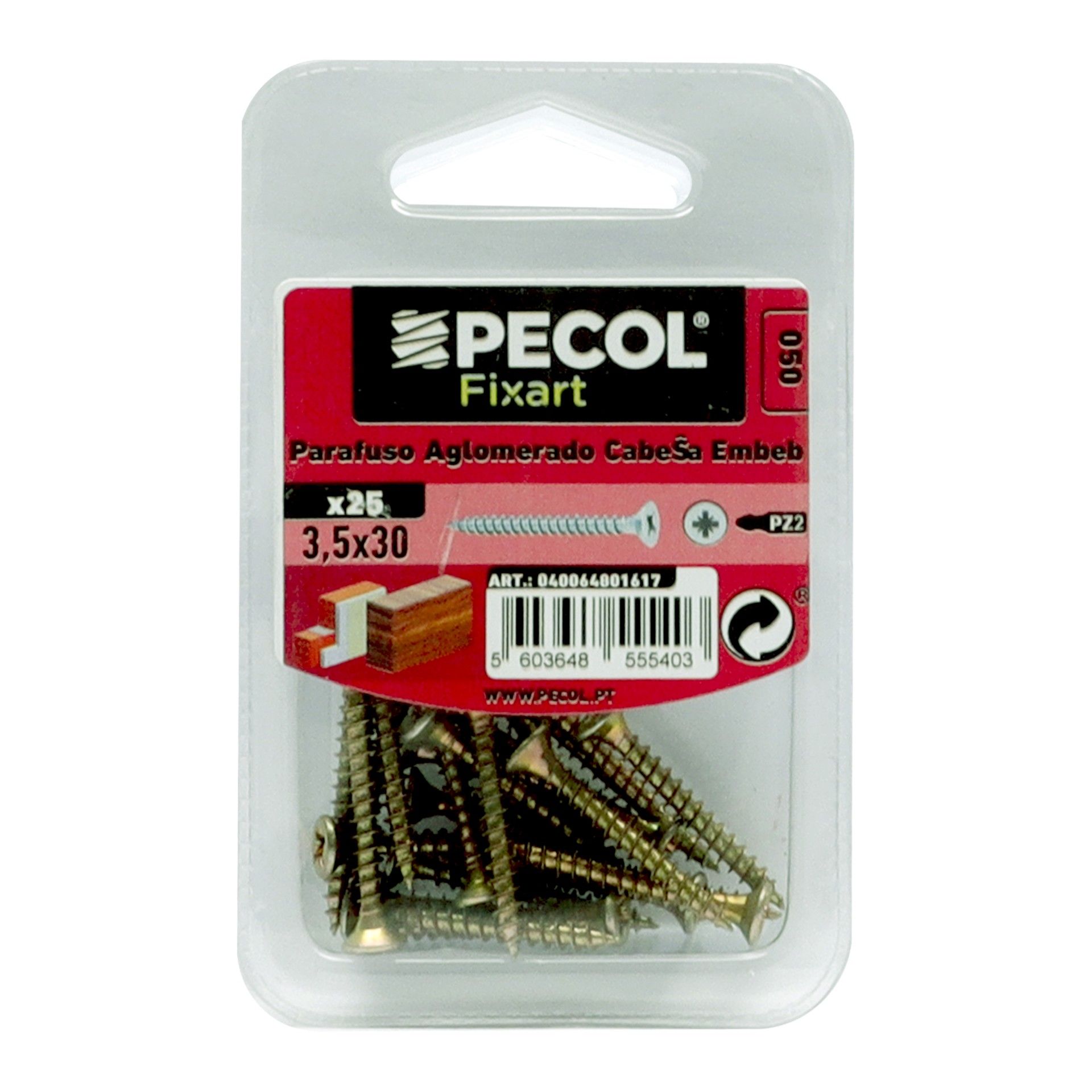 Parafuso Aglomerado Cabeça Embeber Pz 3,5x30