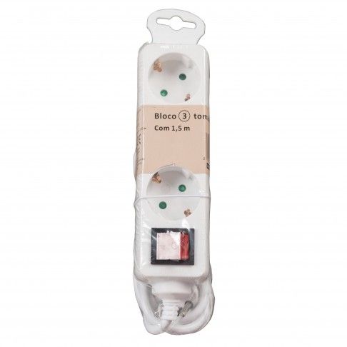 Bloco 3 Tomadas Com Interruptor e Cabo 1.5mx1mm Bloco 3 Tomadas Com Interruptor e Cabo 1.5mx1mm