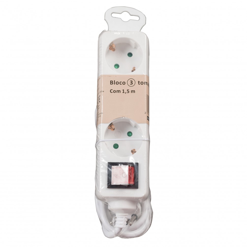 Bloco 3 Tomadas Com Interruptor e Cabo 1.5mx1mm