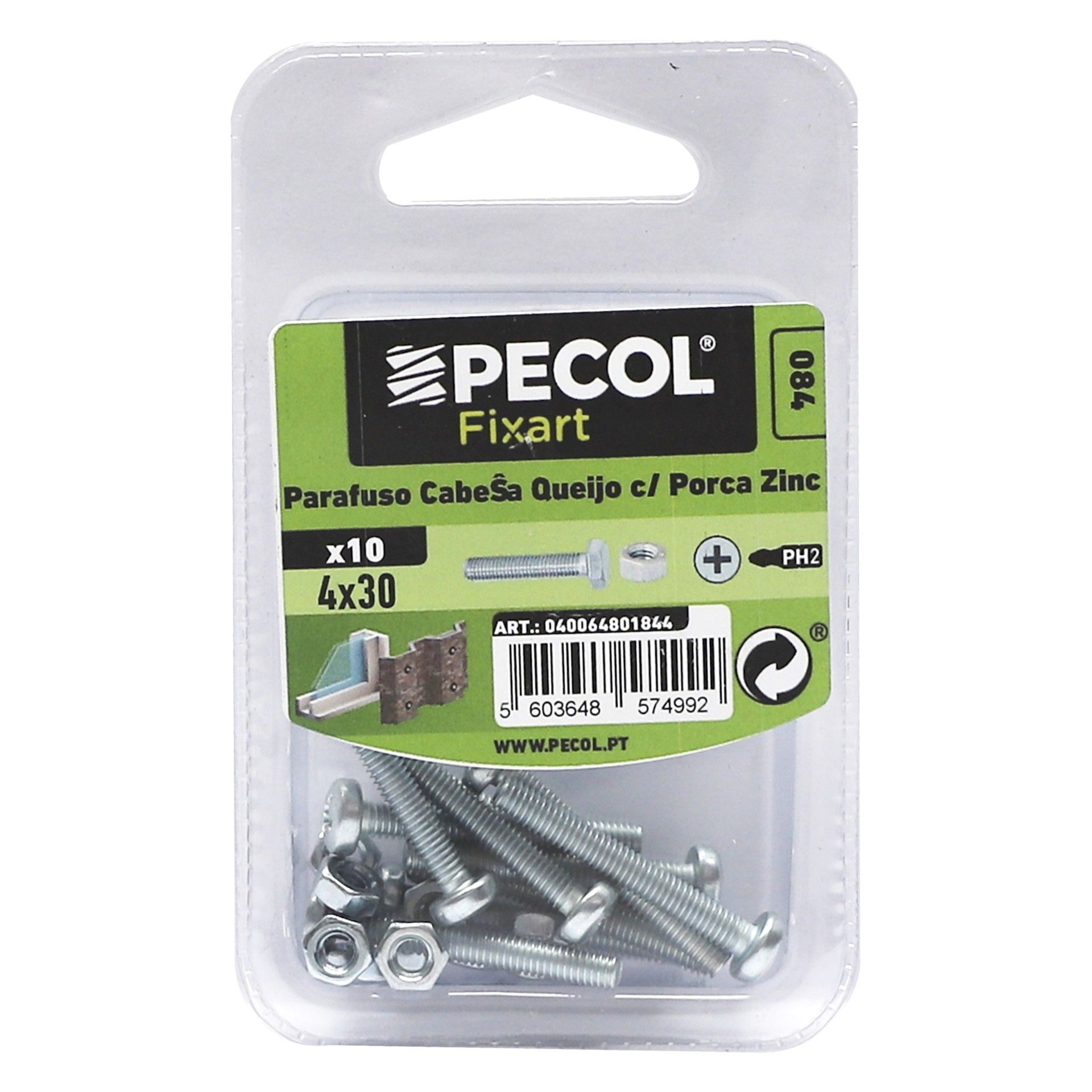 Parafuso Cabeça Queijo com Porca Zincada M4x30