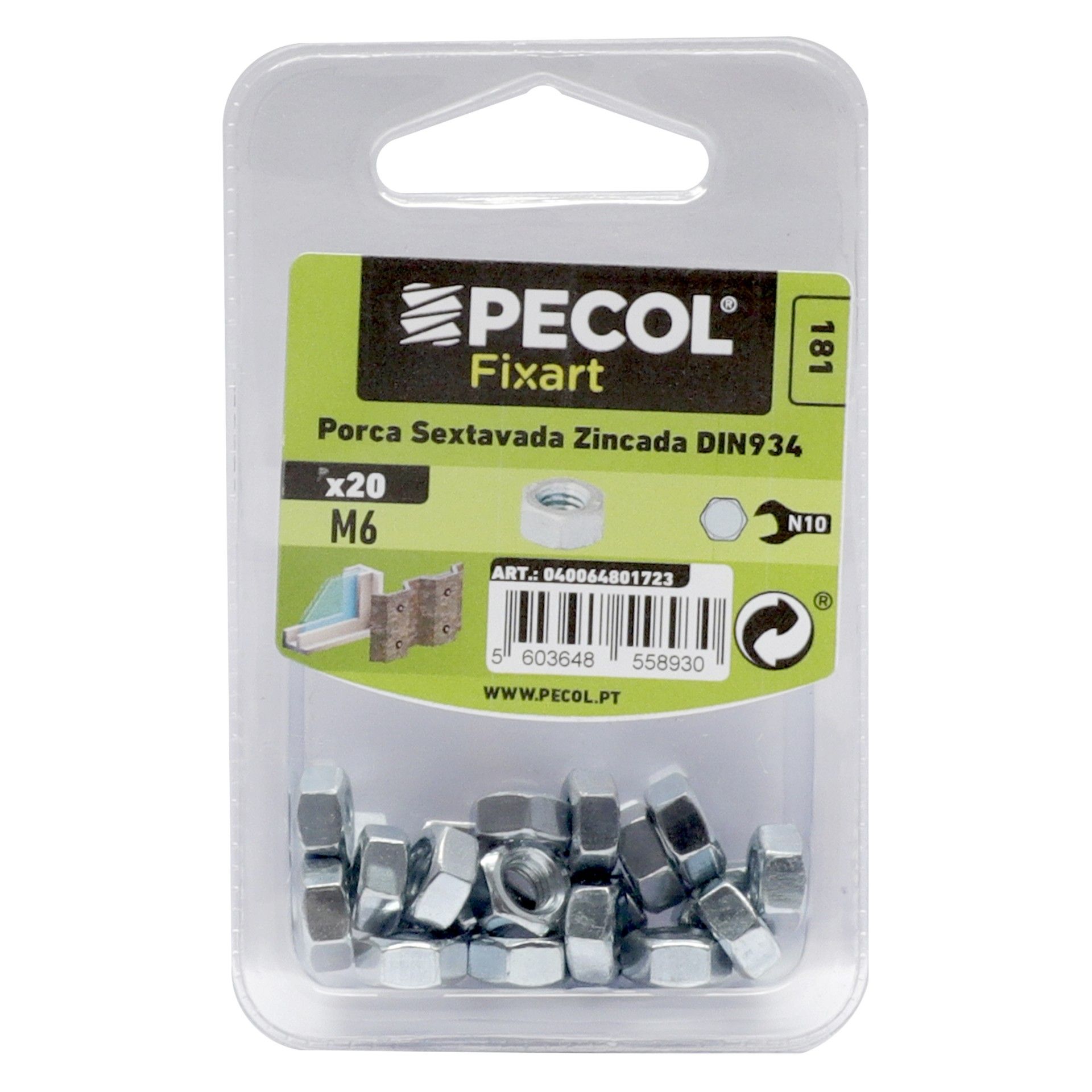 Porca Sextavada Aço Zincado M6