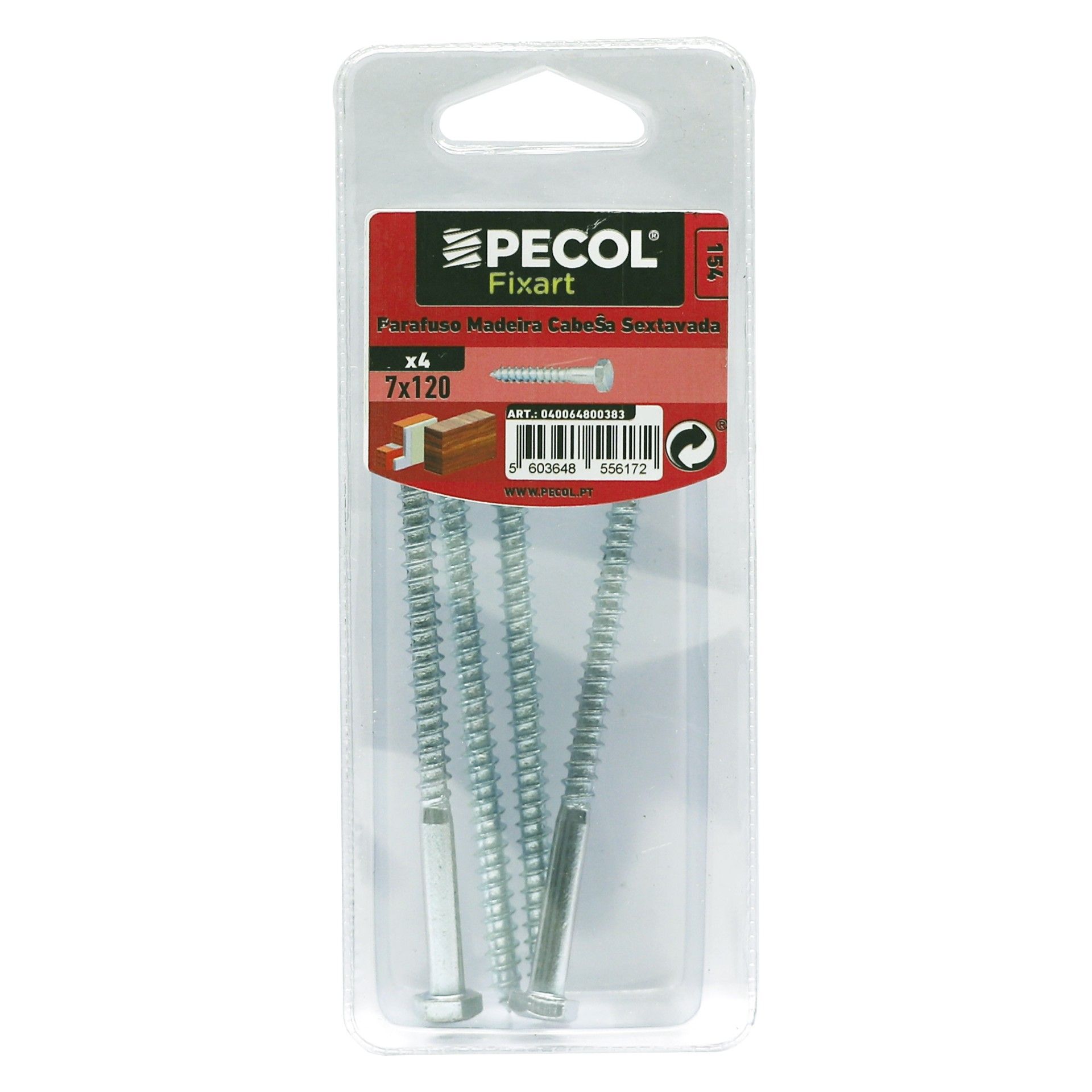 Parafuso Madeira Cabeça Sextavada 7x120