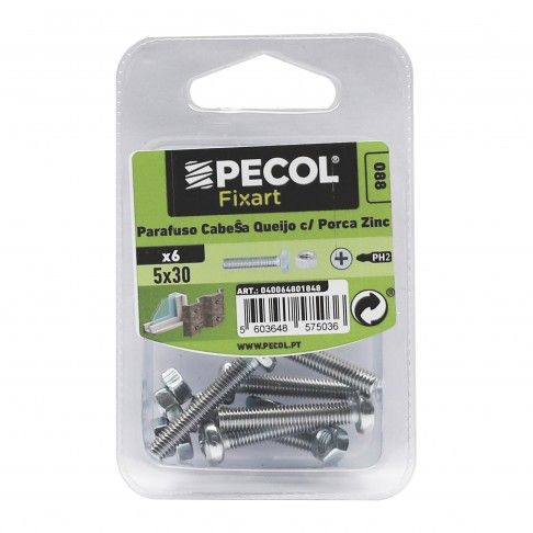 Parafuso Cabe�a Queijo com Porca Zincada M5x30