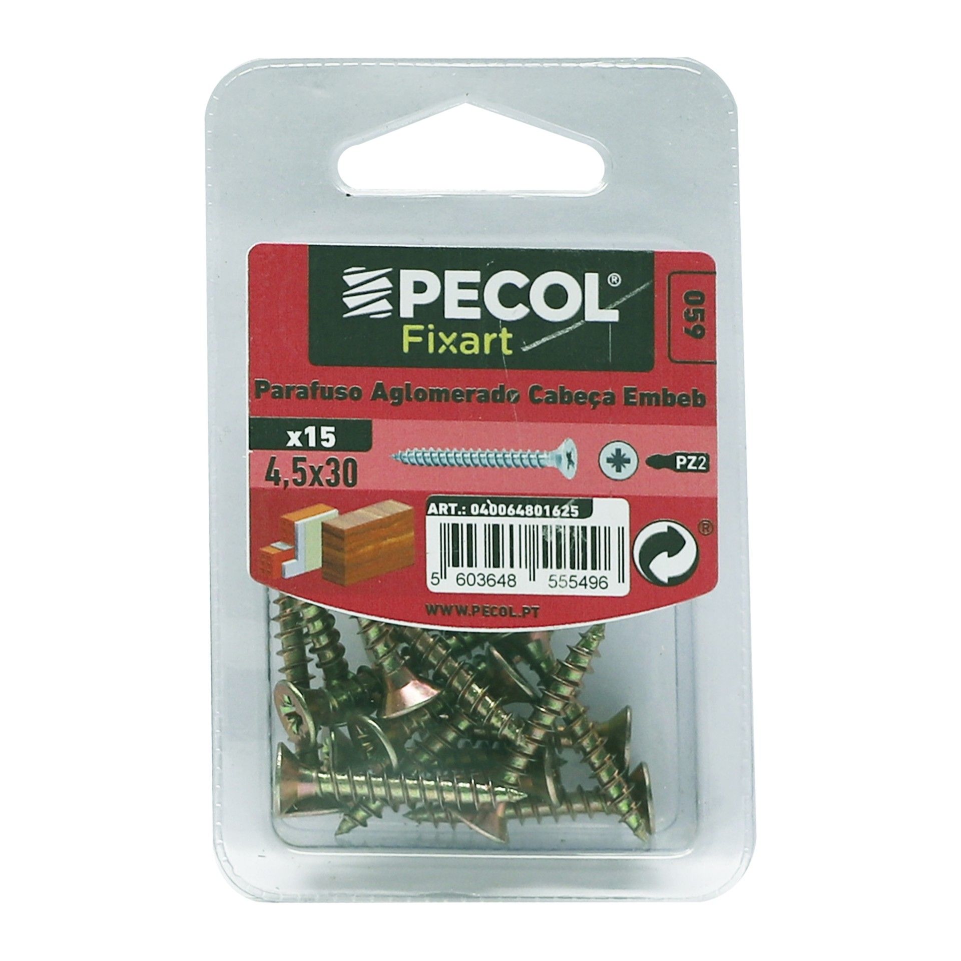 Parafuso Aglomerado Cabeça Embeber Pz 4,5x30