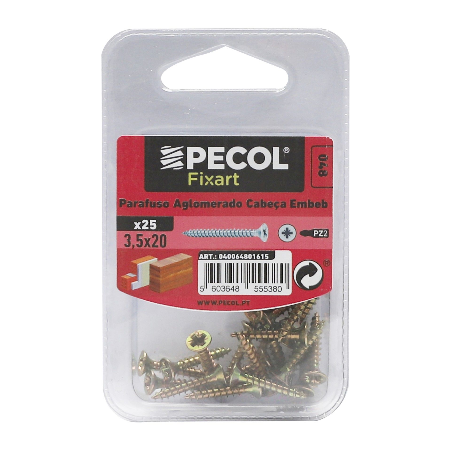 Parafuso Aglomerado Cabeça Embeber Pz 3,5x20