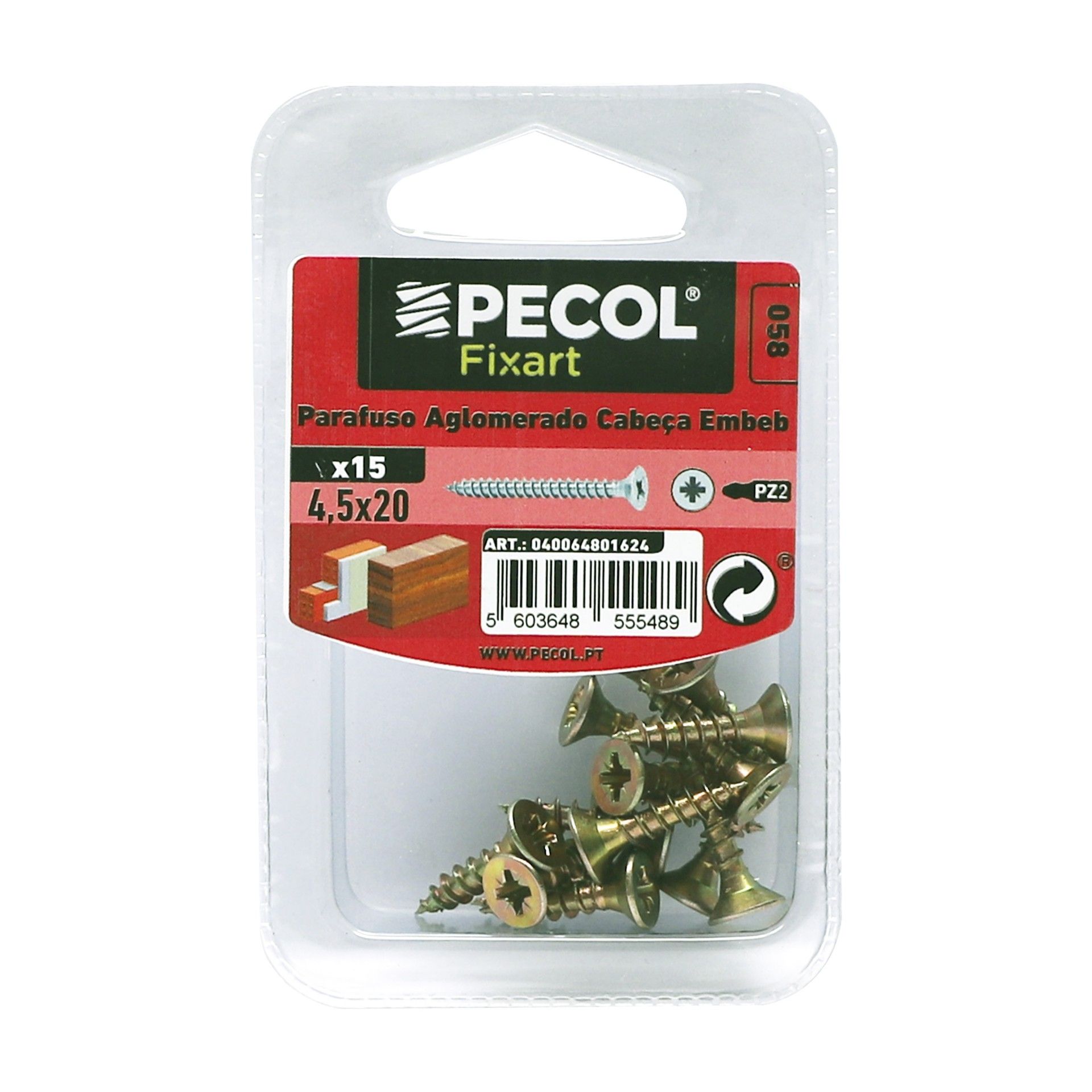 Parafuso Aglomerado Cabeça Embeber Pz 4,5x20