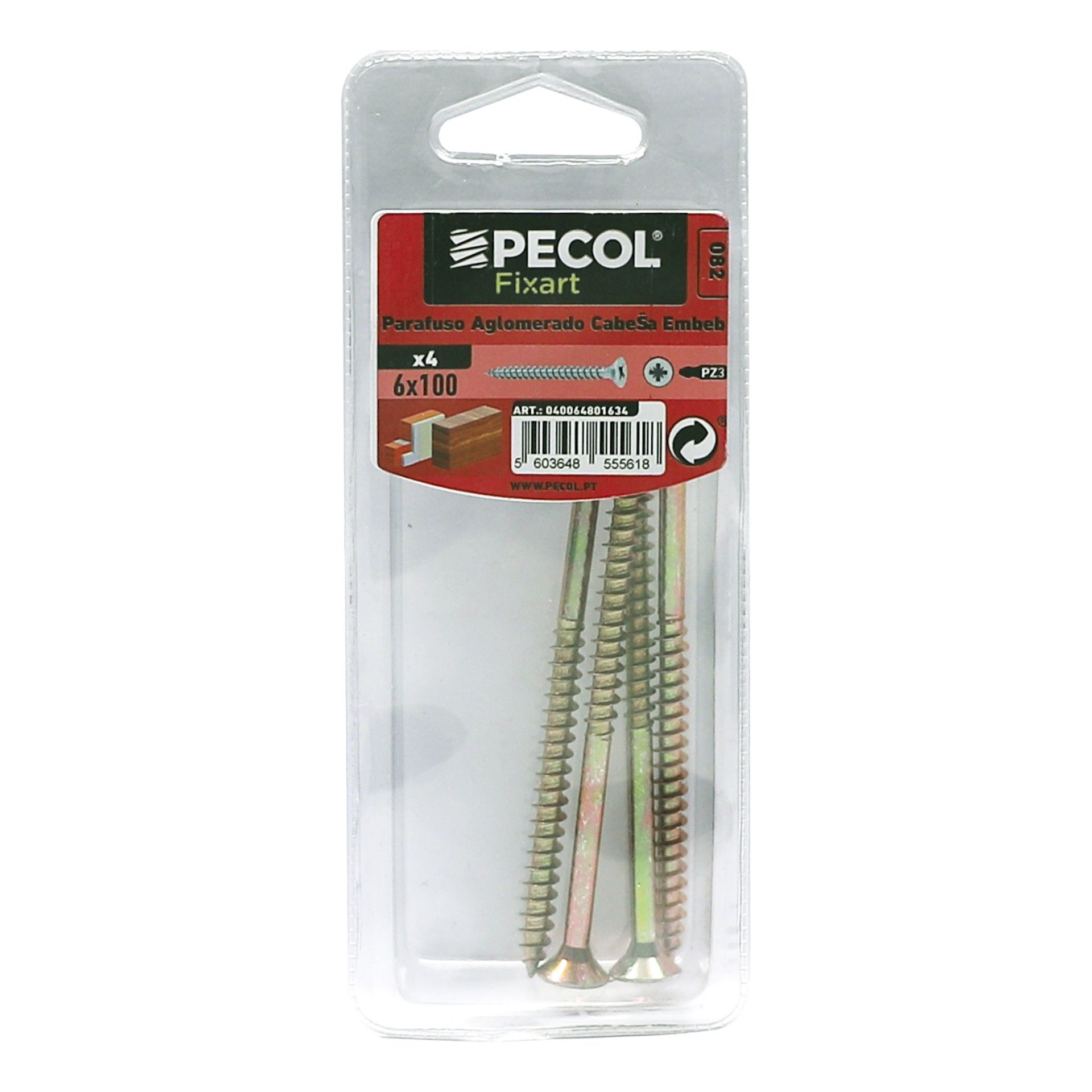 Parafuso Aglomerado Cabeça Embeber Pz 6x100