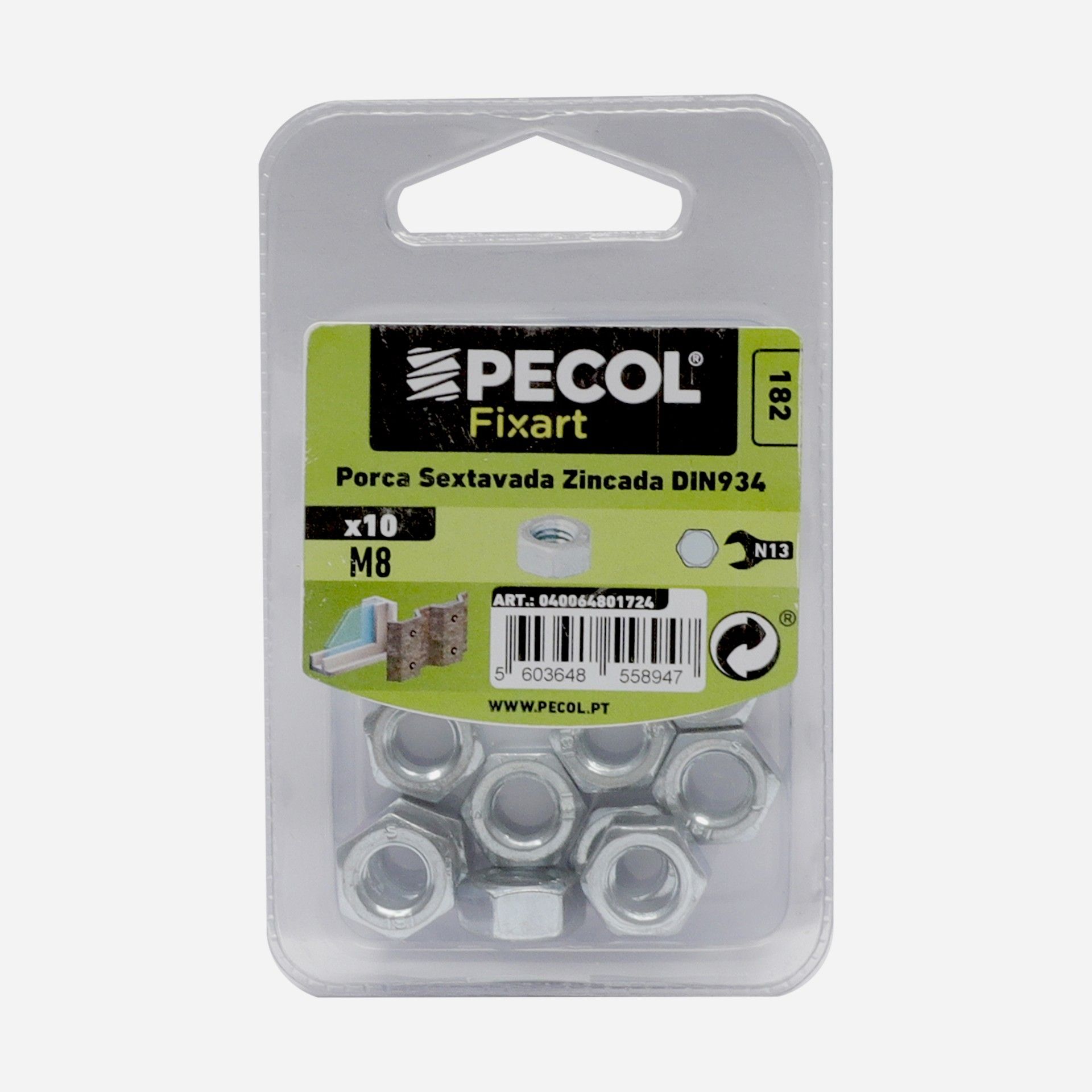 Porca Sextavada Aço Zincado M8