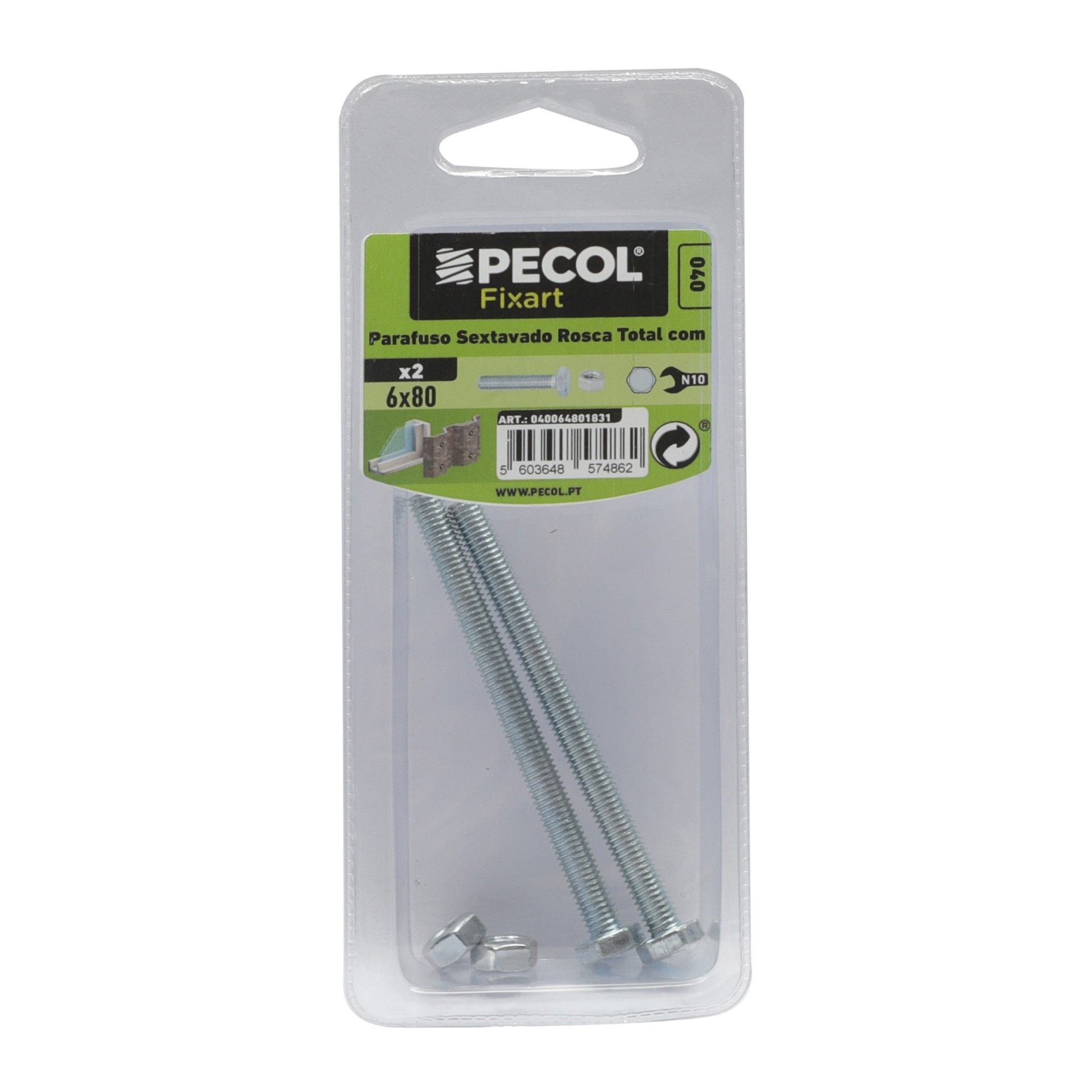 Parafuso Sextavado Rosca Total com Porca Zincado 6x80