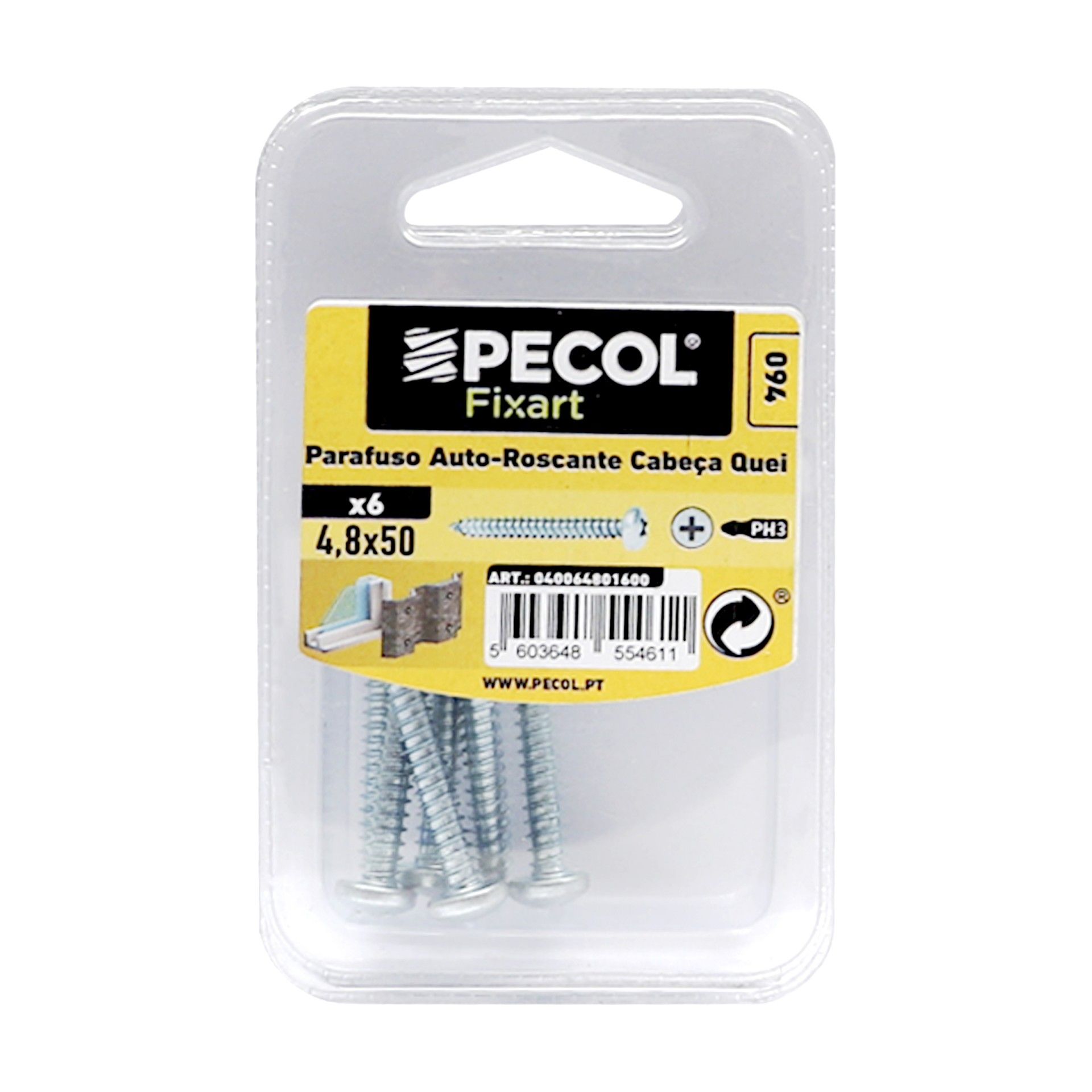 Parafuso Auto Roscante C.Q. Ph 4,8x50 Aço Zn Bl 6