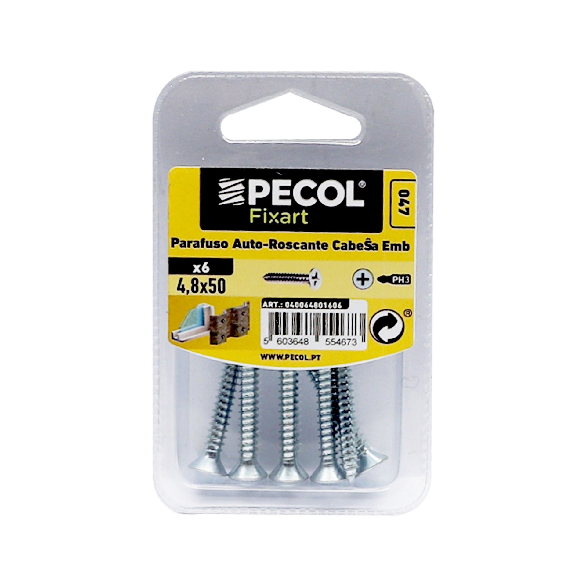 Parafuso Autoroscante Cabeça Embeber Ph 4,8x25 Aço Zn Bl 6